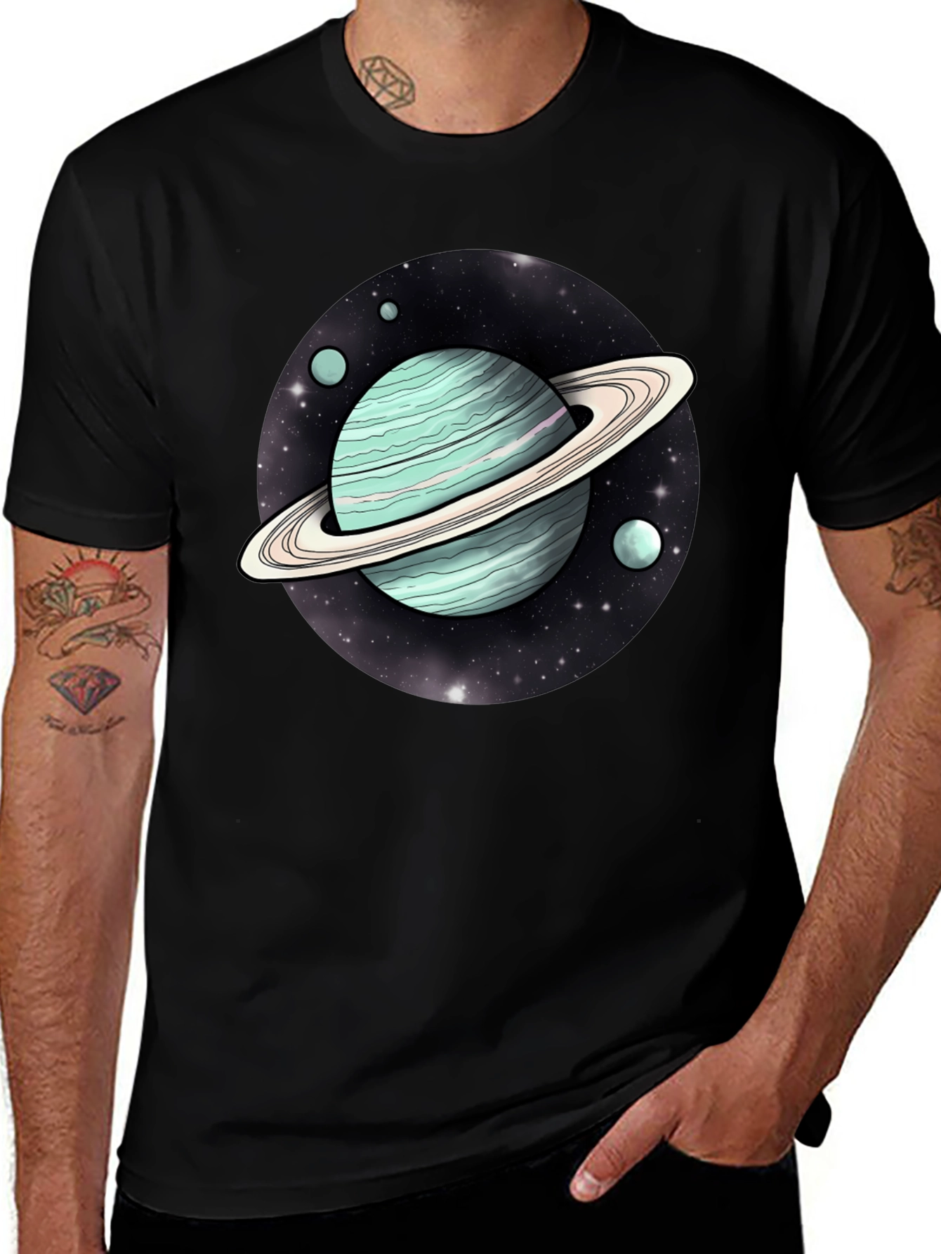 Variant 18 of Saturn Graphic Print Crew Neck T-Shirt