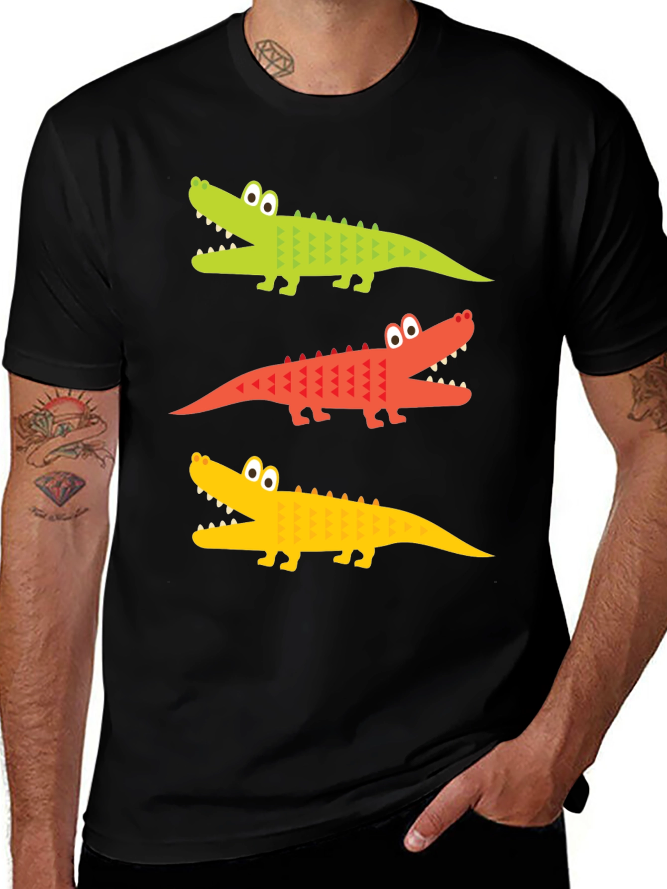Fun Alligator Graphic Tee - Black Cotton Shirt