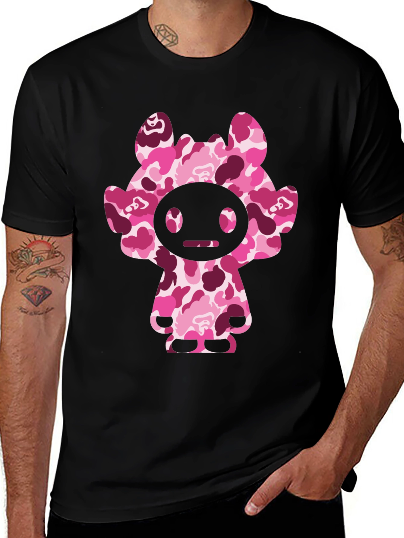 Pink Camo Cartoon Graphic T-Shirt