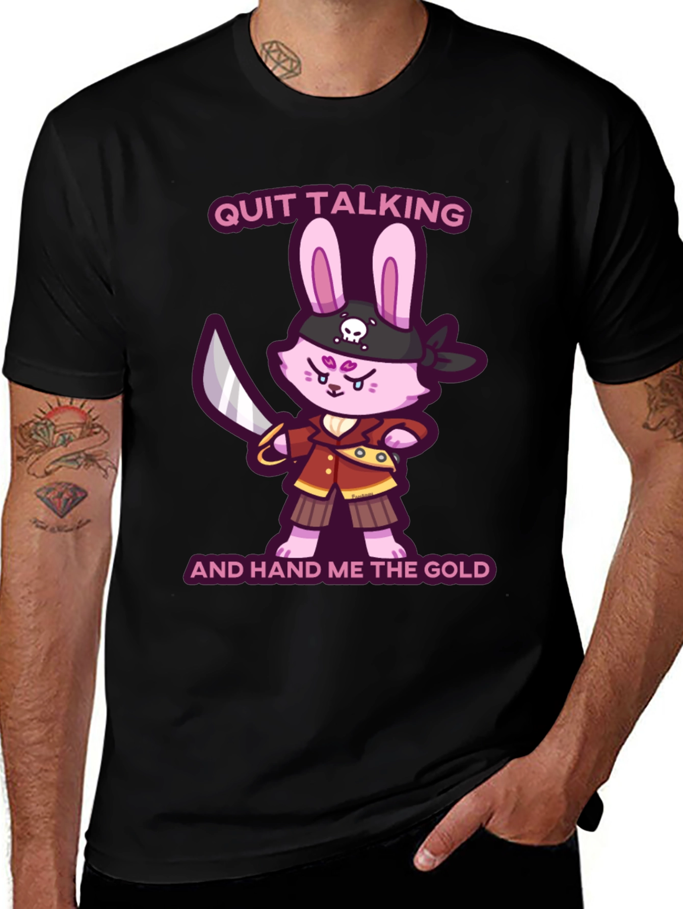 Variant 26 of Pirate Bunny T-Shirt - "Quit Talking and Hand Me the Gold"
