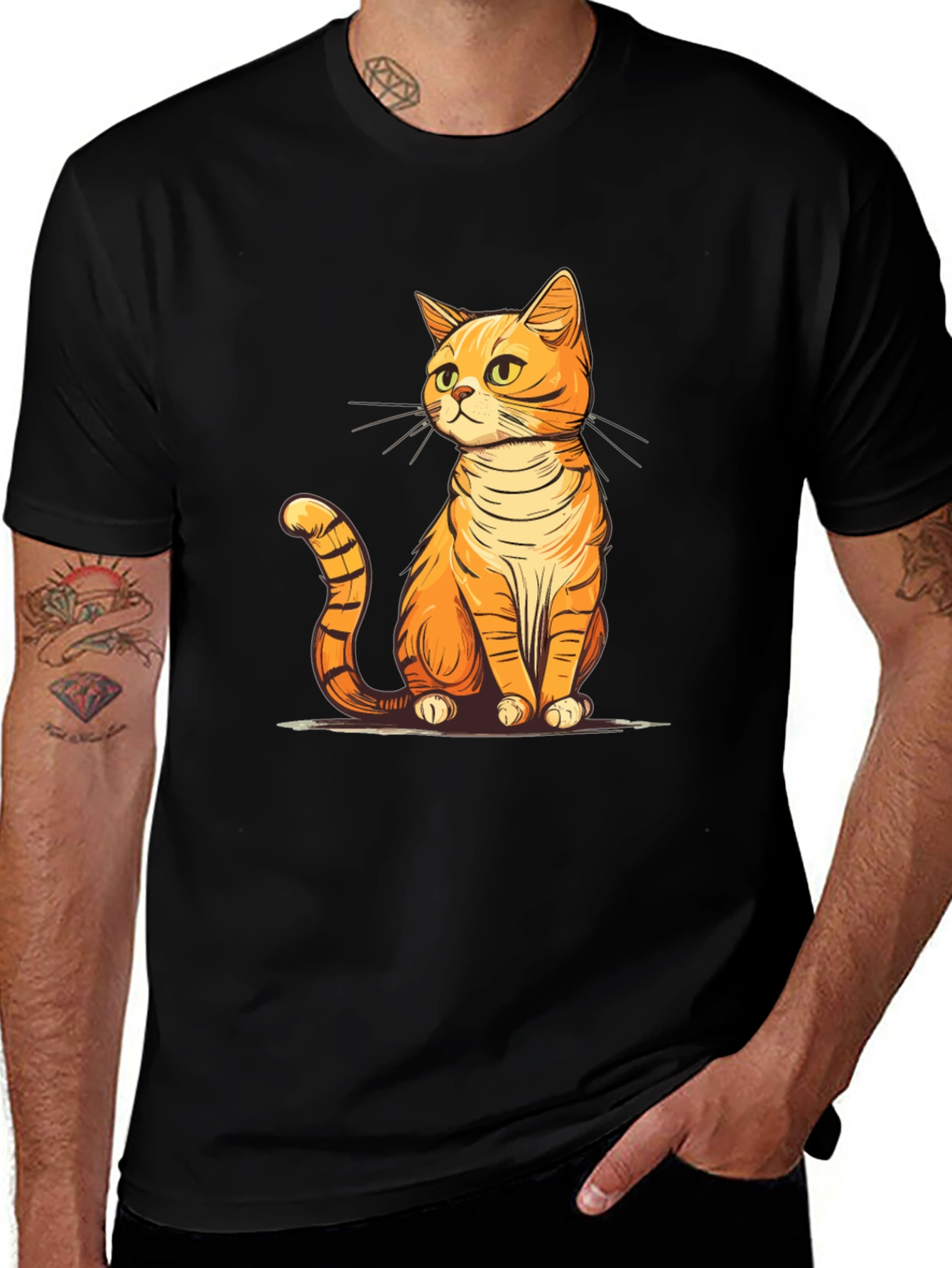 Black Cute Cartoon Cat T-Shirt - Unisex Black Tee main image