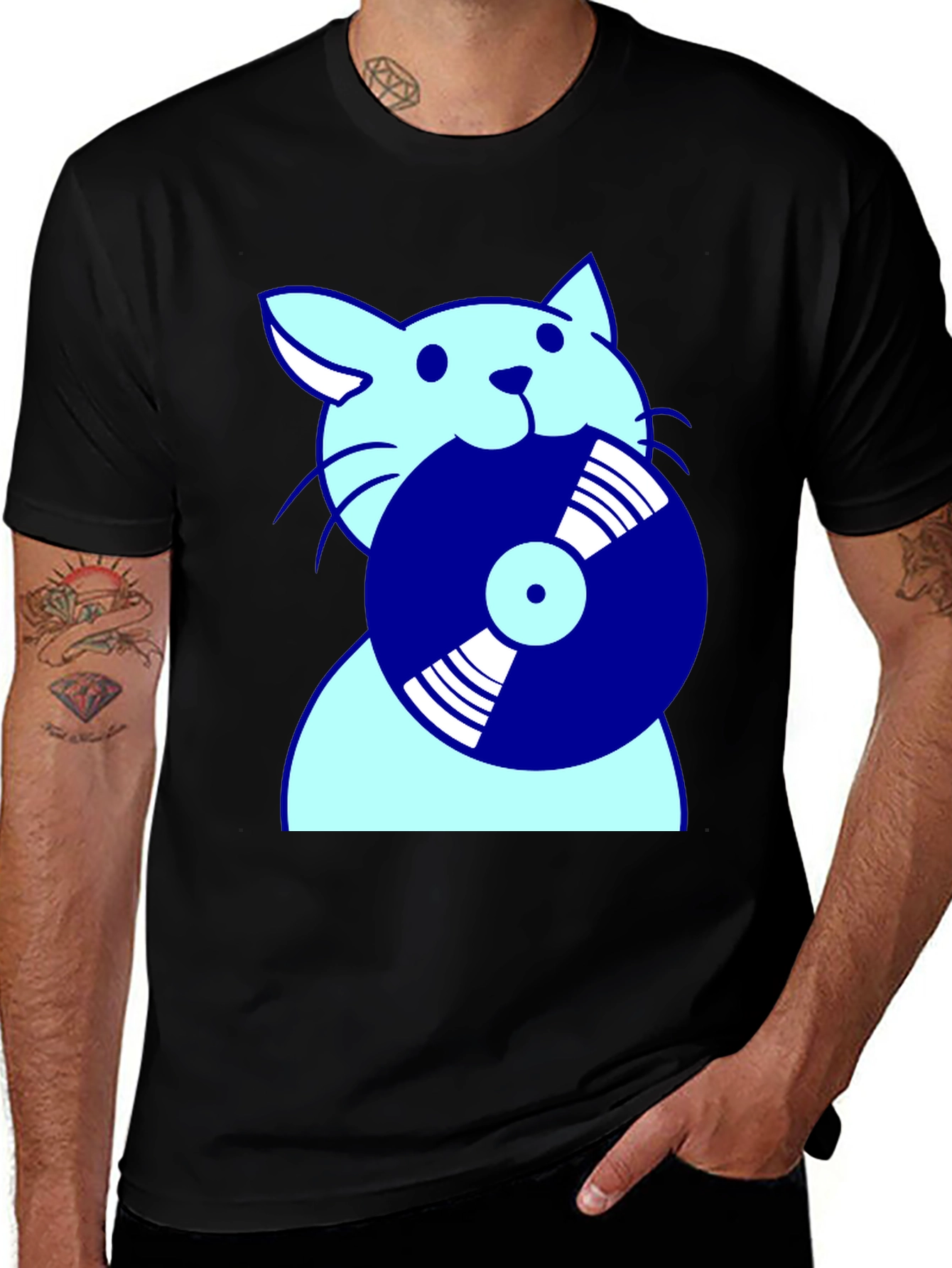 Variant 4 of Cat DJ Graphic Tee - Black