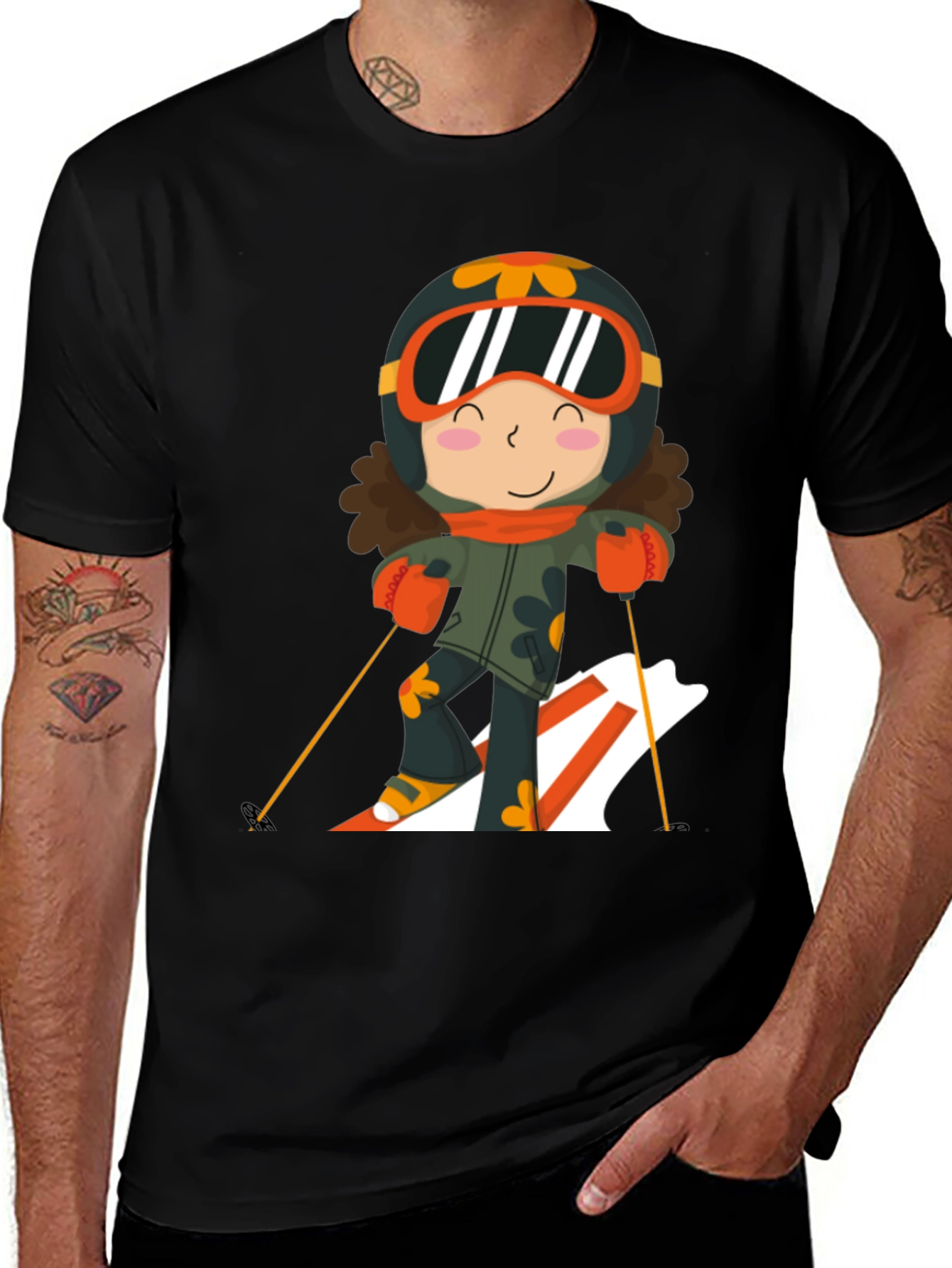 Variant 19 of Ski Girl Graphic Tee - Black Cotton Comfort