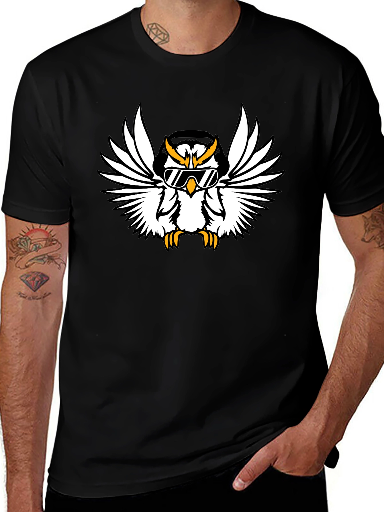 Variant 14 of Cool Owl Graphic Tee - Black Cotton T-Shirt