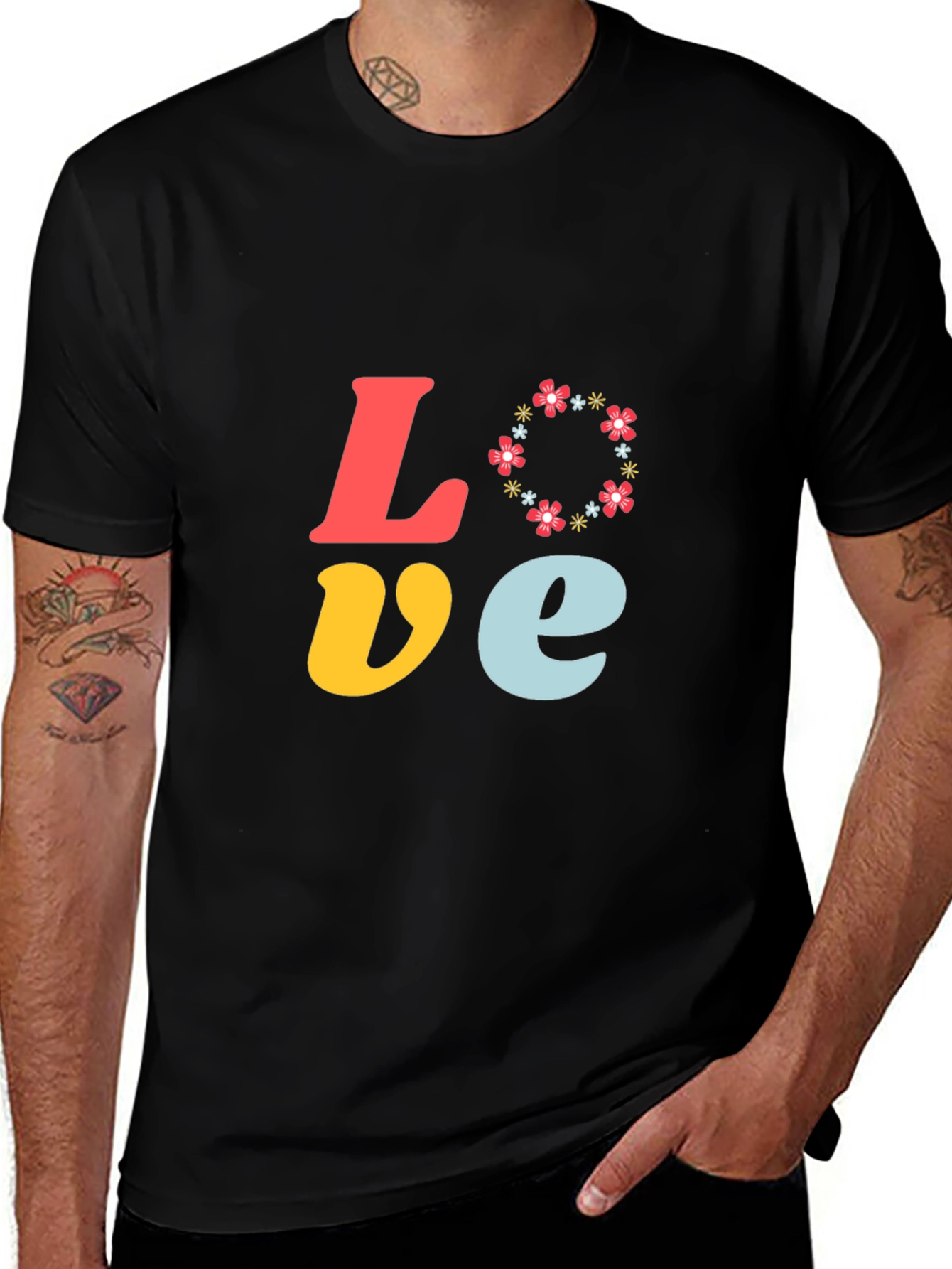 Variant 13 of Love Floral Graphic Tee - Short Sleeve Black T-Shirt