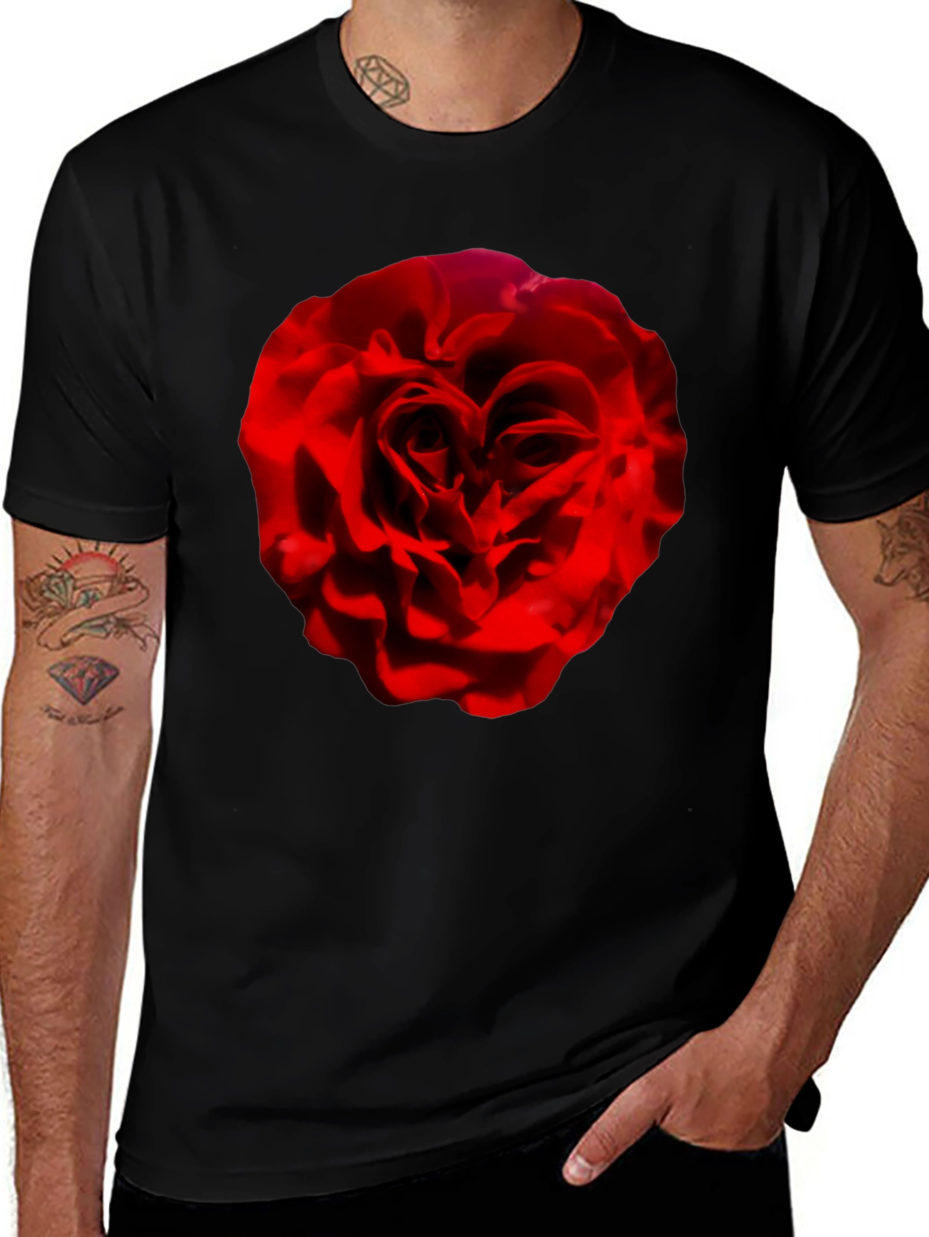 Variant 23 of Heart Rose Graphic Tee - Romantic Black T-Shirt
