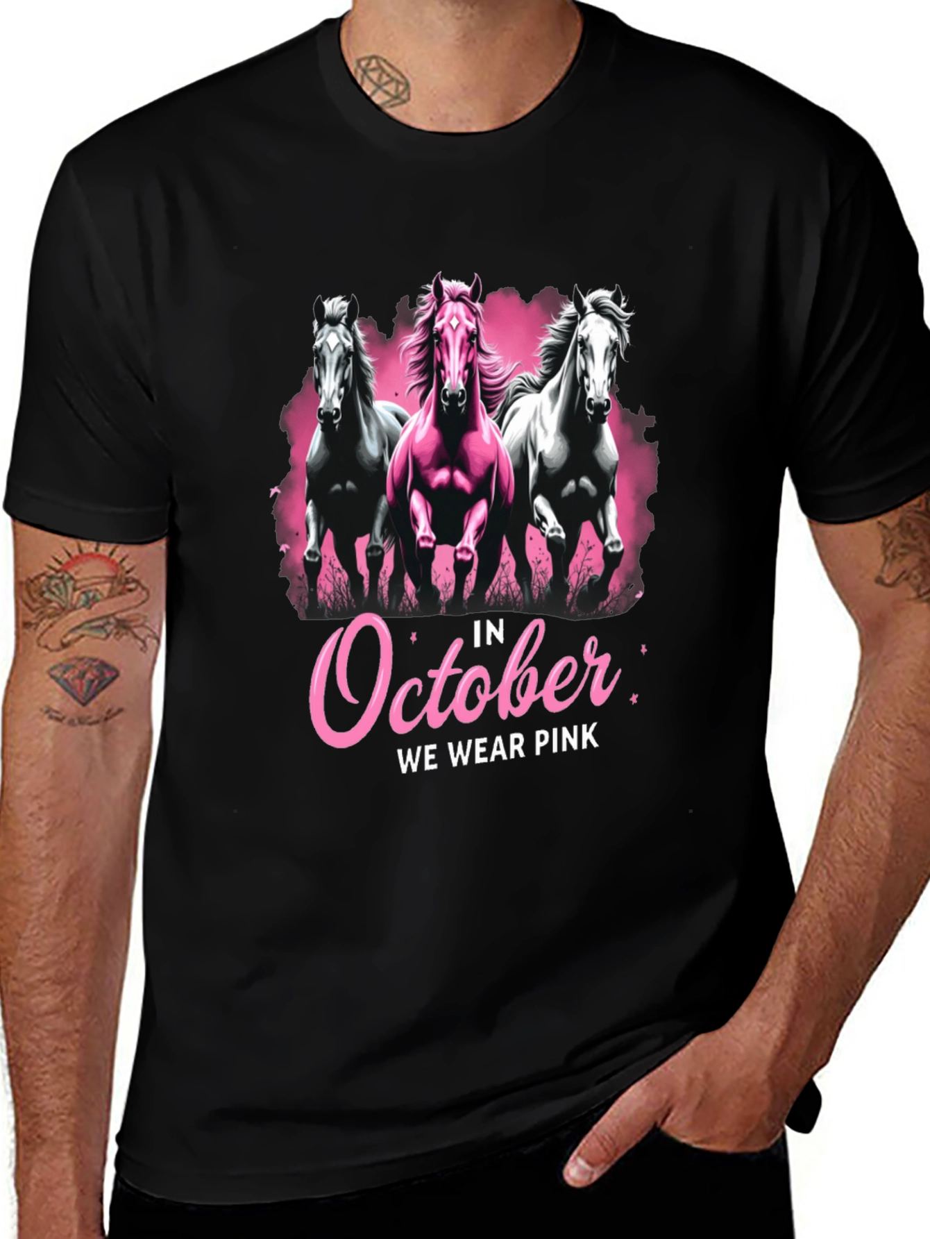 Variant 7 of October We Wear Pink Horse Graphic T-Shirt