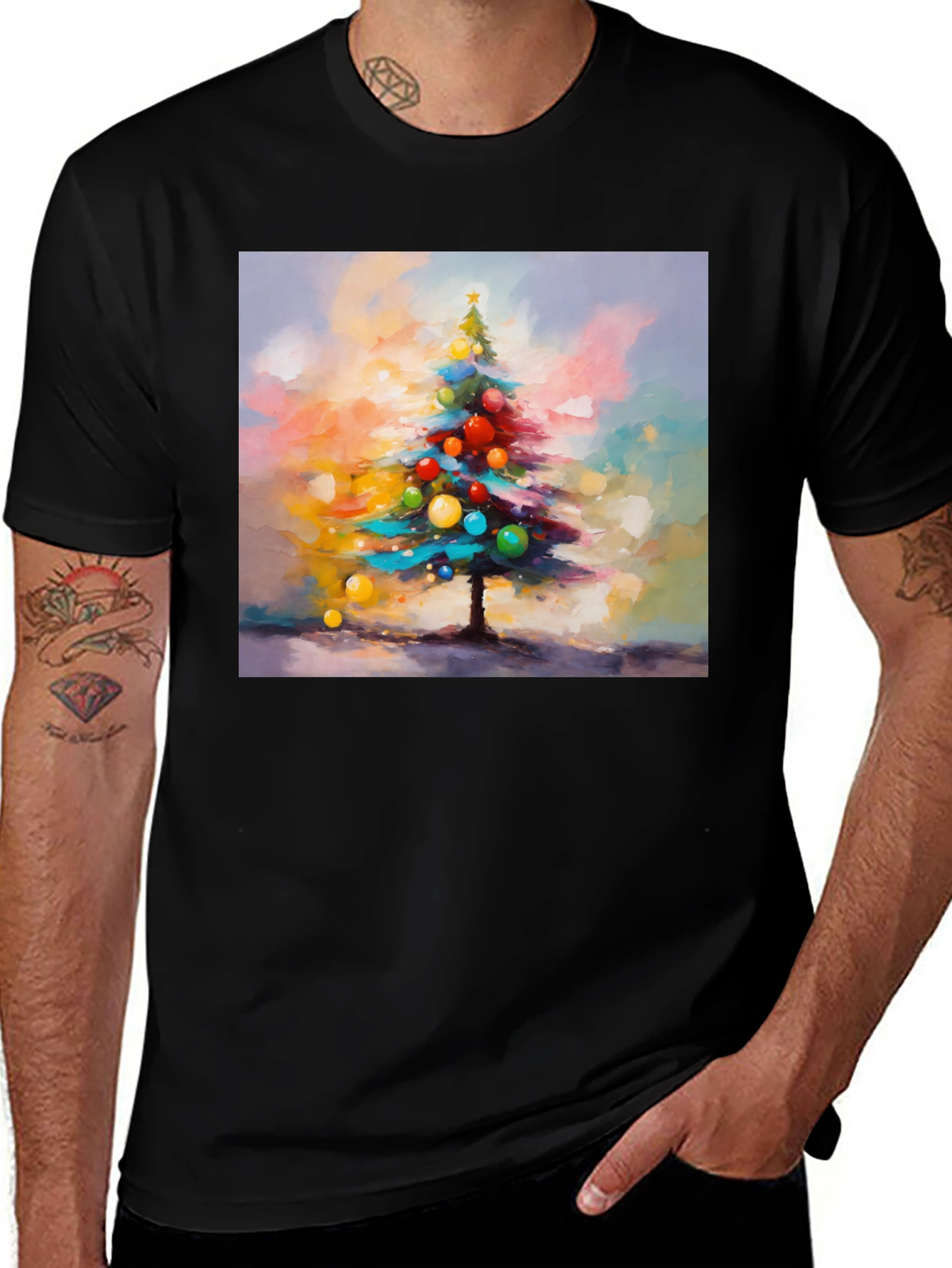 Variant 11 of Christmas Tree Art Print Black T-Shirt