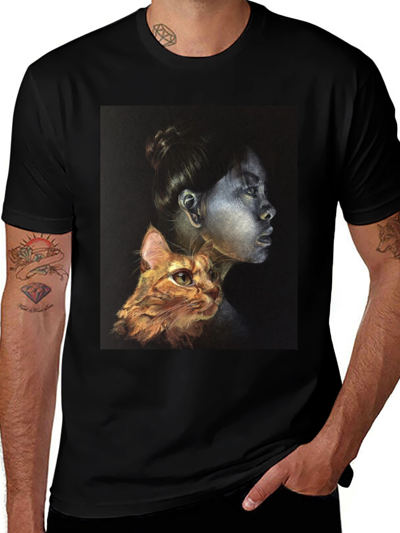 Variant 30 of Unique Graphic T-Shirt - Woman and Cat