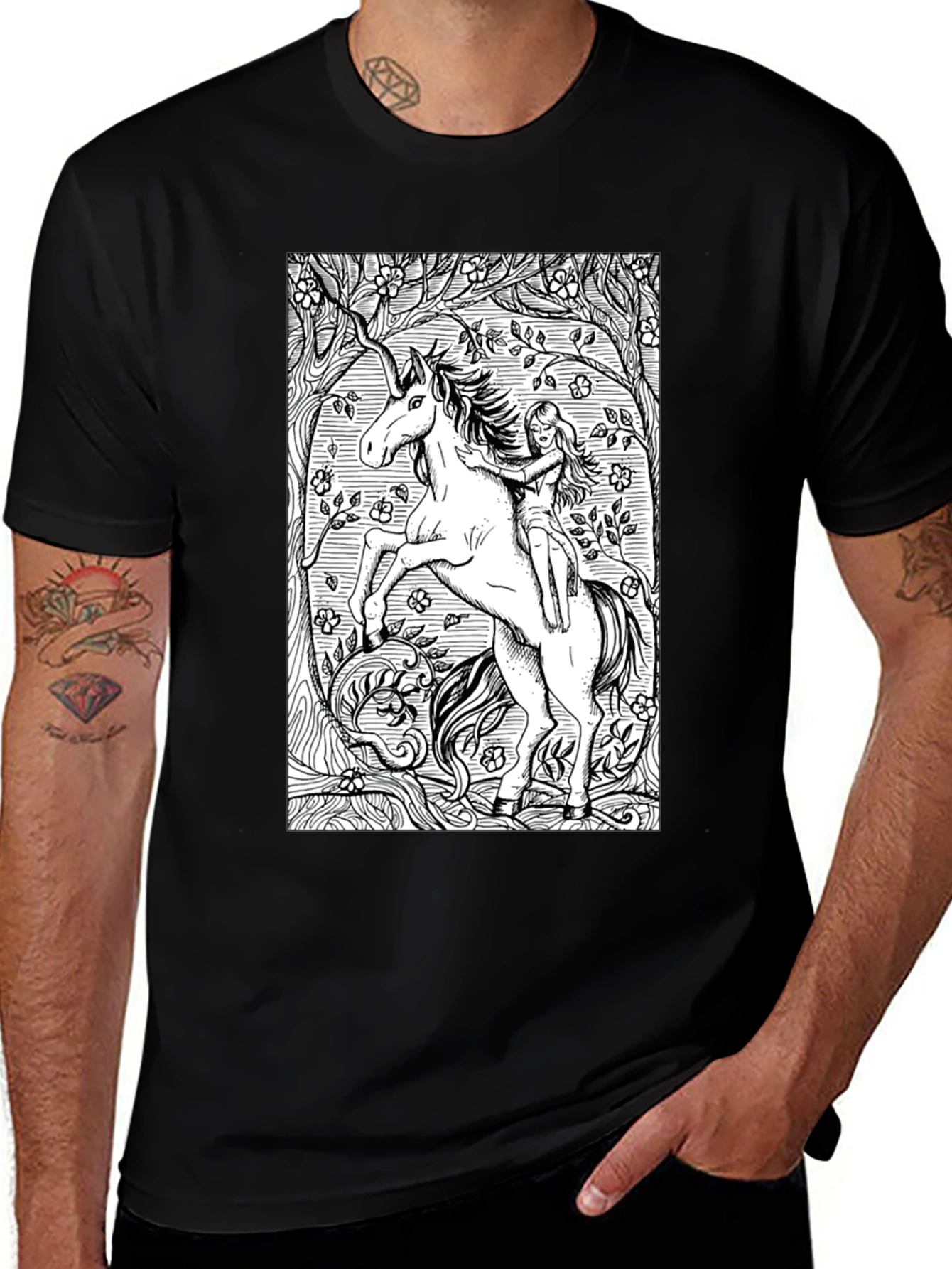 Variant 23 of Unicorn & Maiden Graphic Black T-Shirt