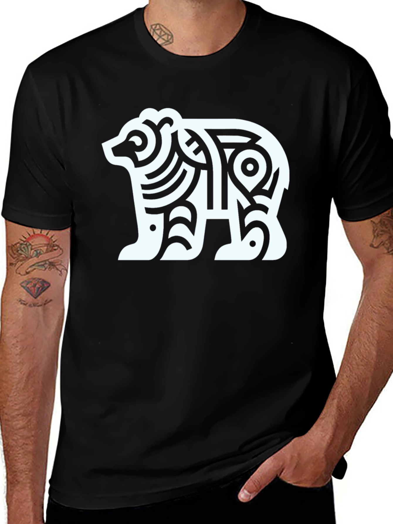 Variant 19 of Geometric Bear Graphic Tee - Black Cotton Blend