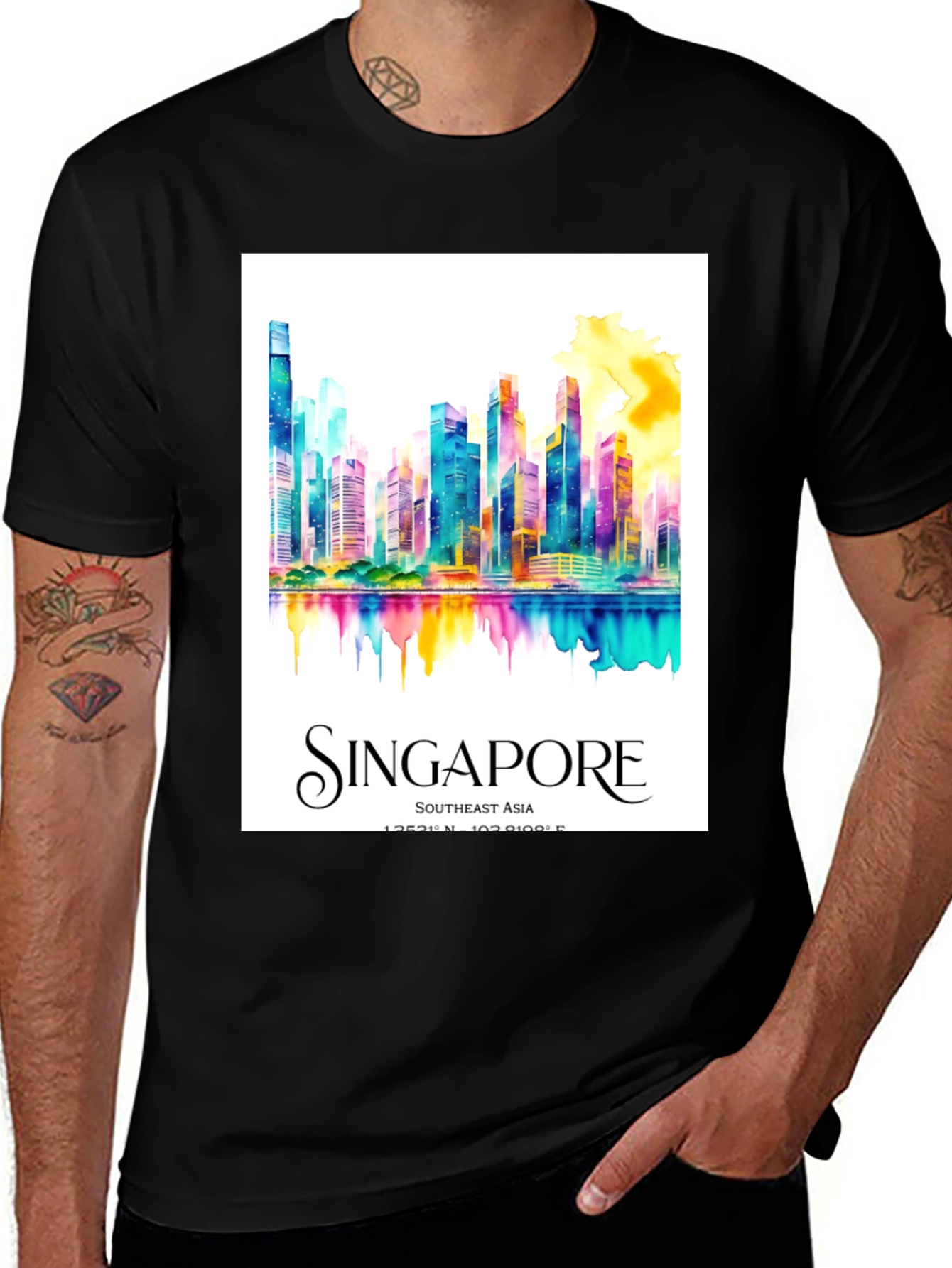 Variant 7 of Singapore Skyline Watercolor Graphic Tee