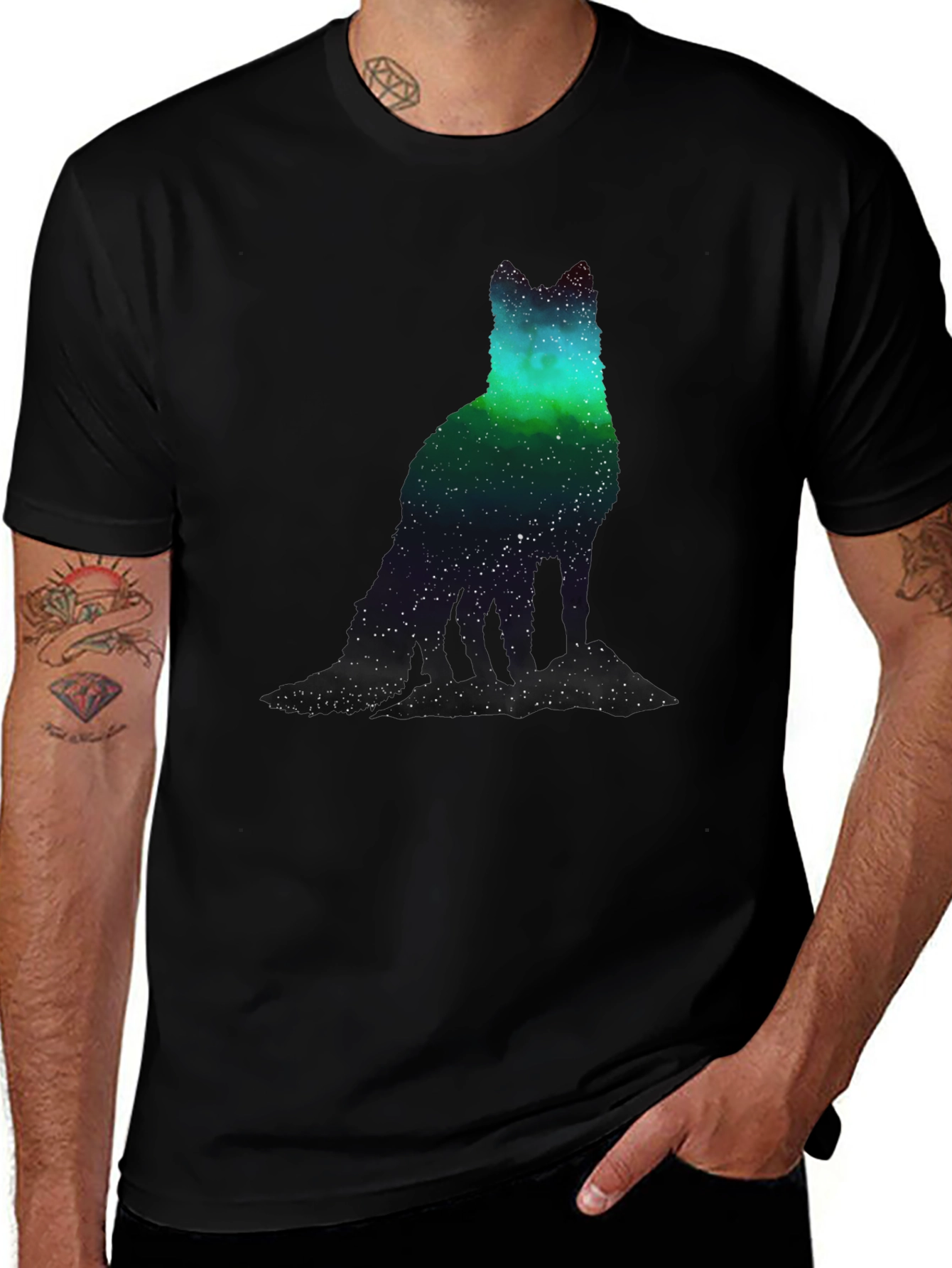Variant 7 of Cosmic Wolf Graphic Tee - Men's Black T-Shirt