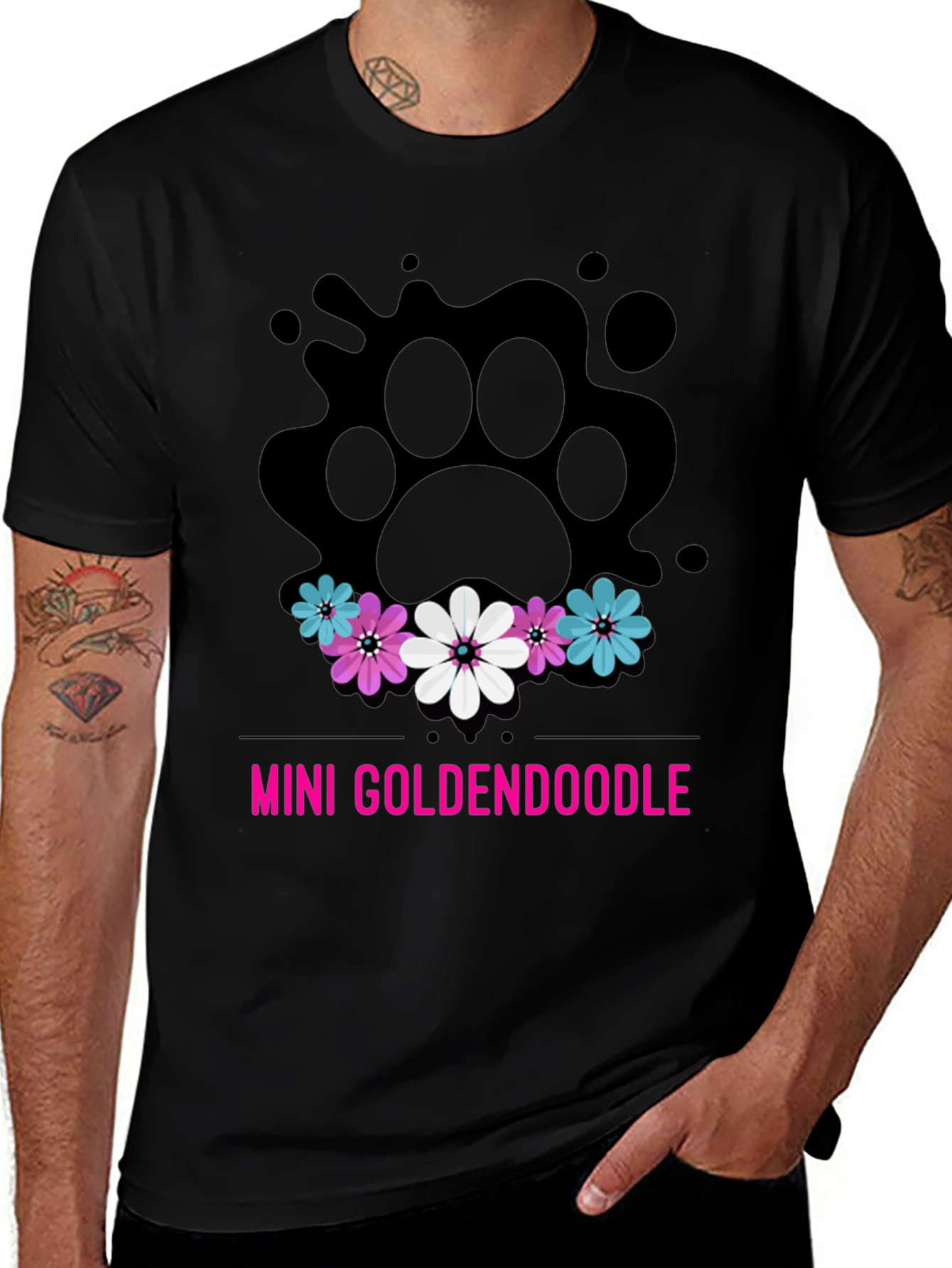 Mini Goldendoodle Paw Print Floral T-Shirt