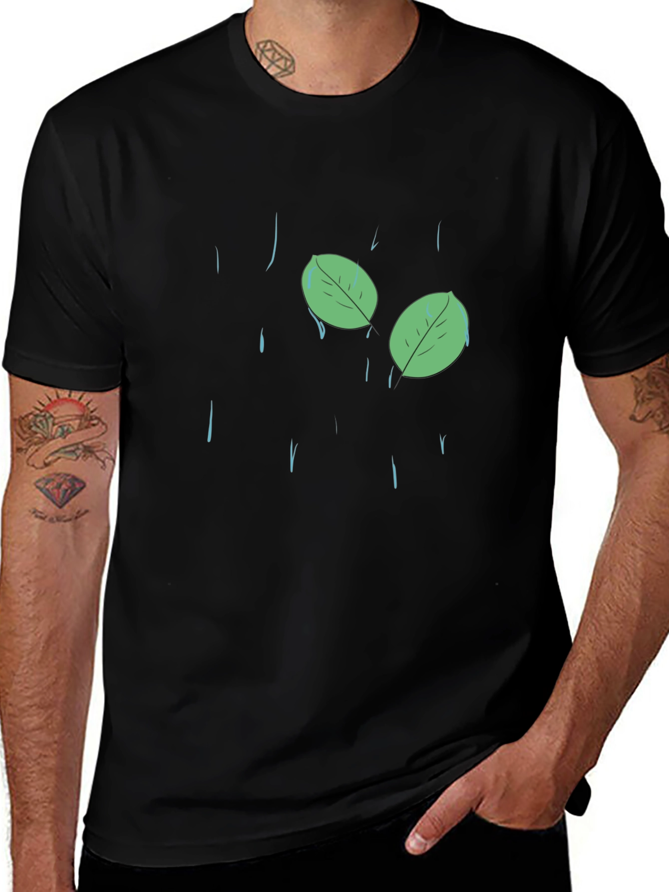 Variant 23 of Leaf Rain Graphic Tee - Black Cotton Shirt