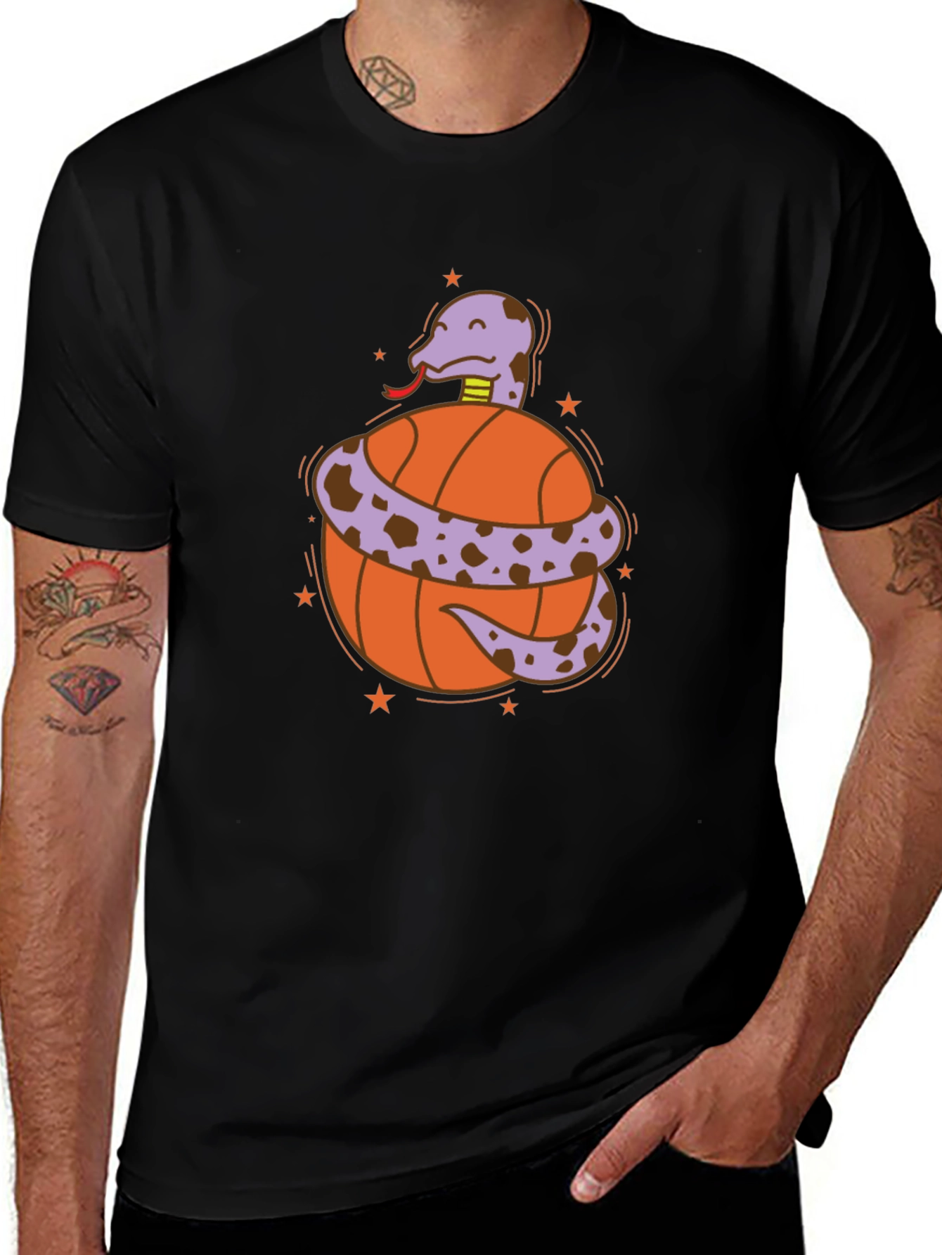 Variant 13 of Snake on Basketball T-Shirt - Cool Graphic Tee