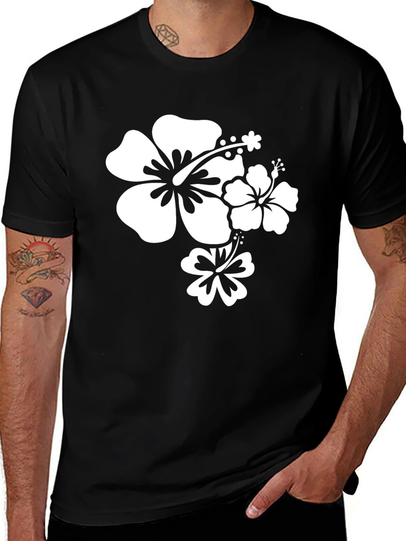 Variant 19 of Black Hibiscus Flower T-Shirt - Stylish Casual Wear