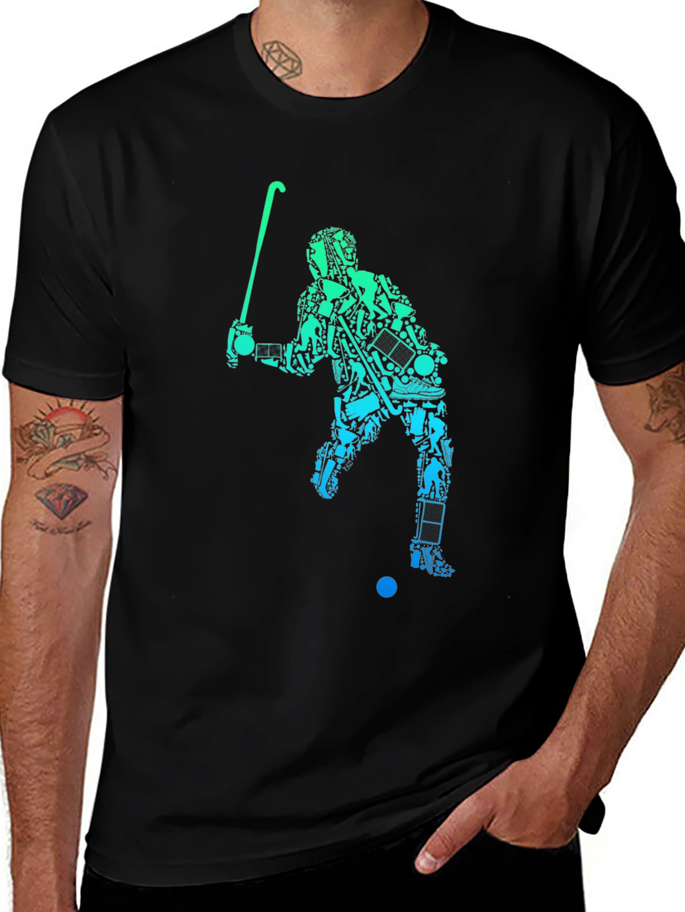 Variant 21 of Unique Hockey Player Graphic Tee - Black