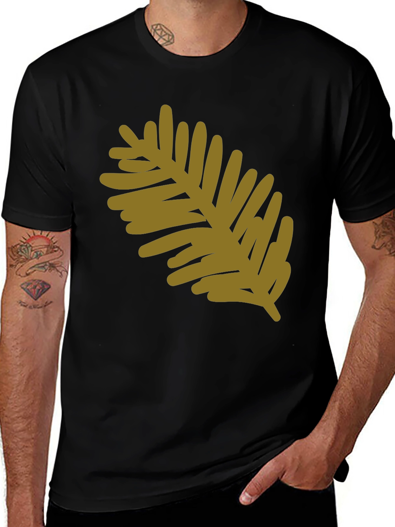 Variant 17 of Modern Leaf Design Black Cotton T-Shirt