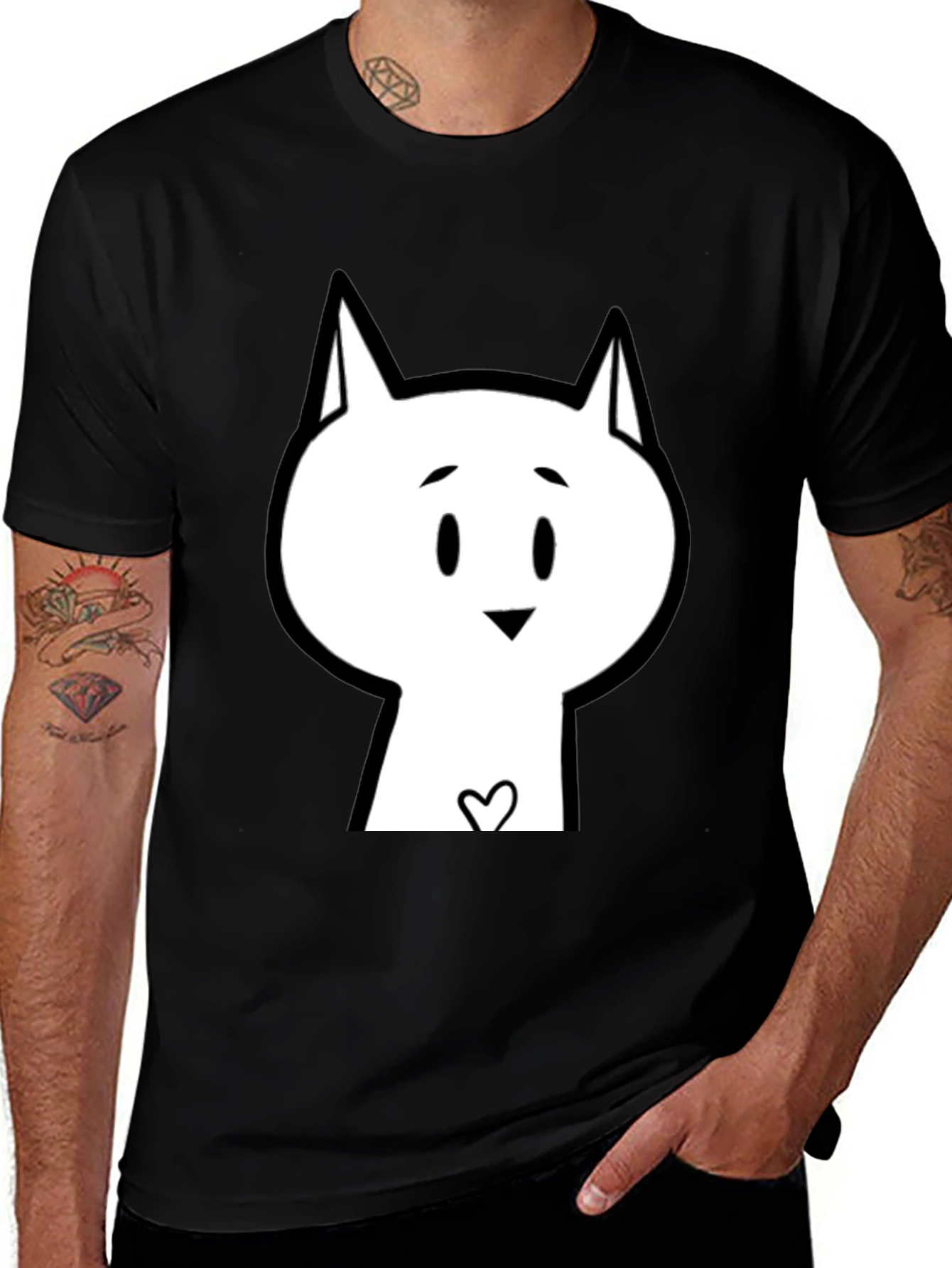 Variant 19 of Cute Cartoon Cat Heart Black T-Shirt