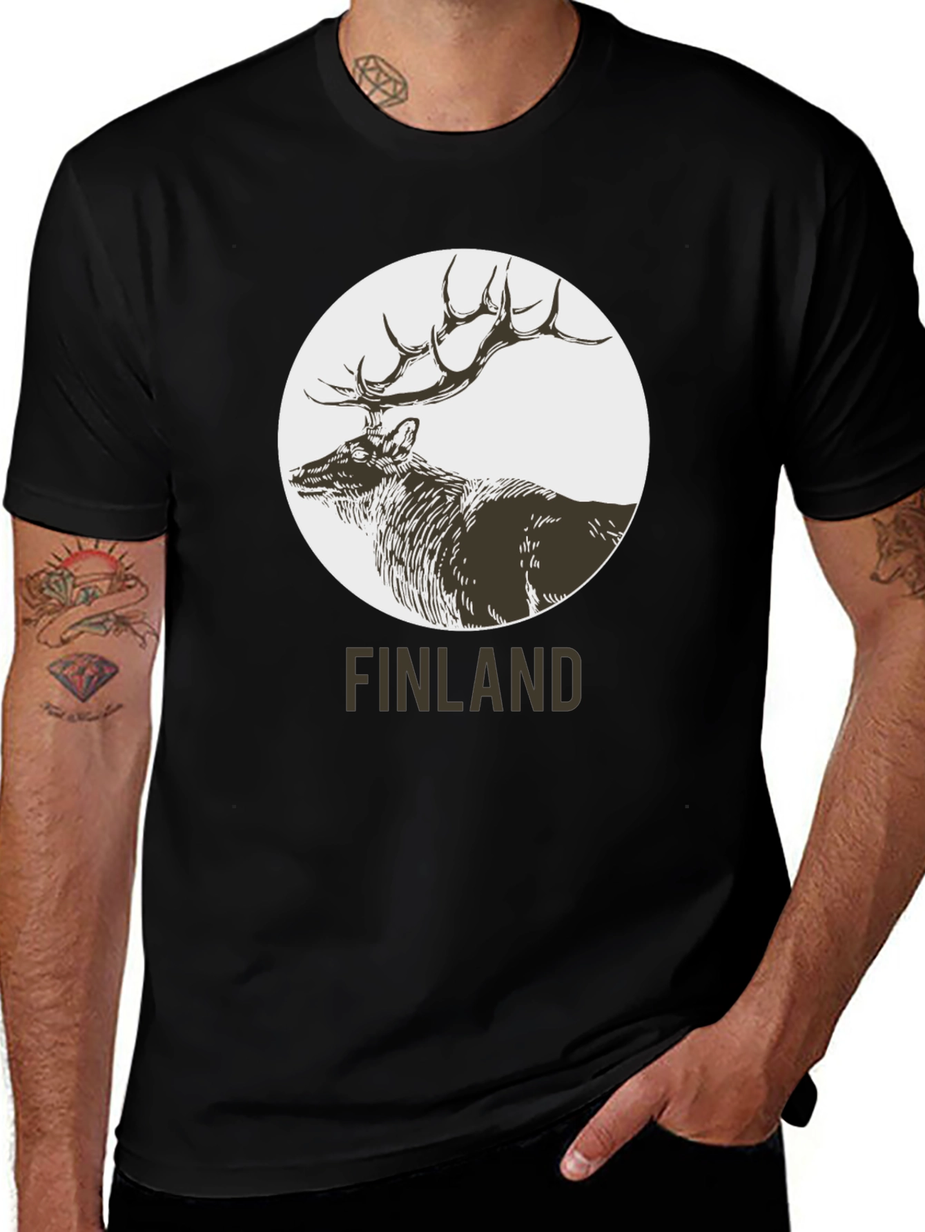 Variant 18 of Finland Deer Graphic Print Black T-Shirt
