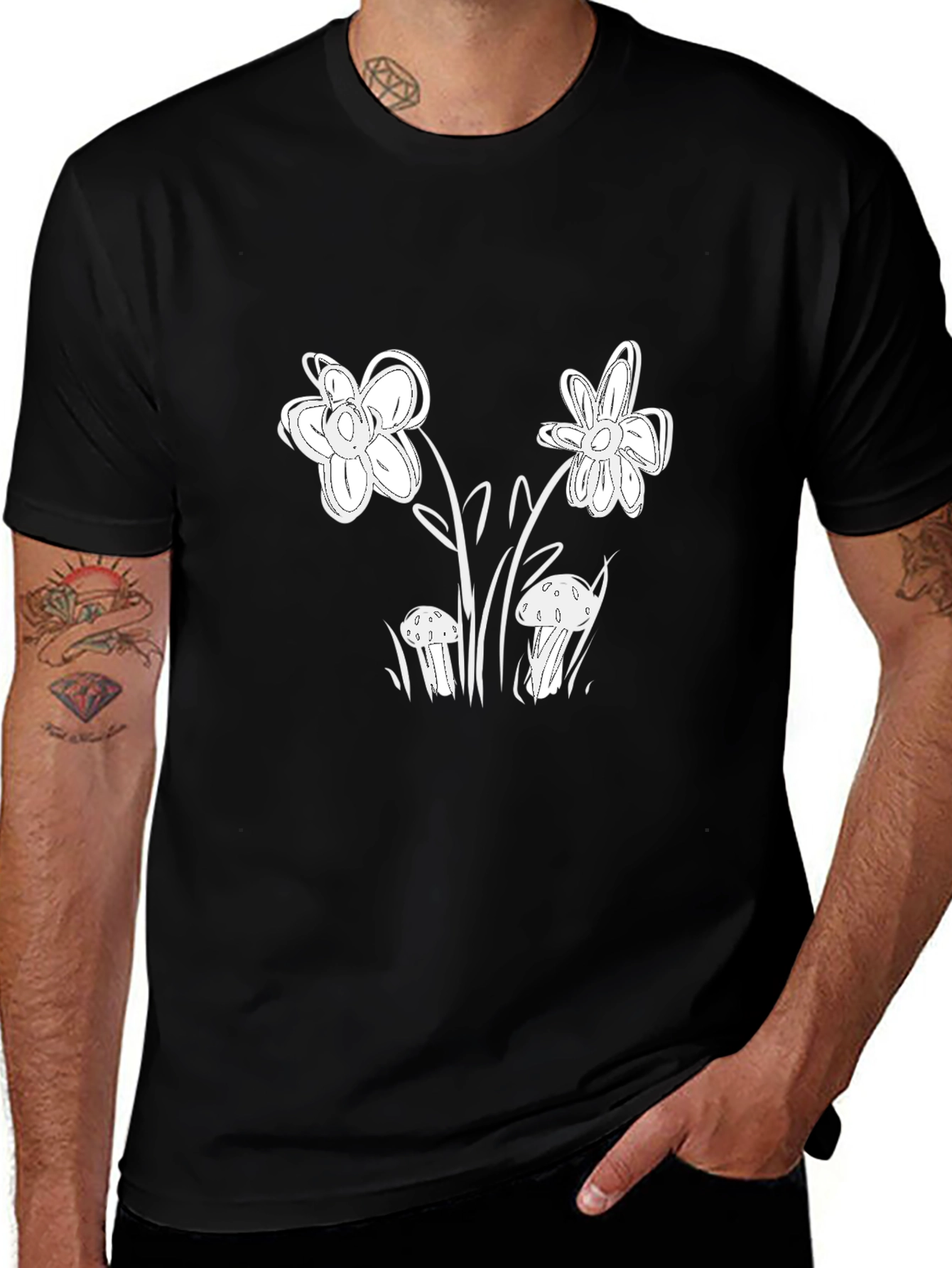 Variant 18 of Black T-Shirt with Floral Mushroom Graphic