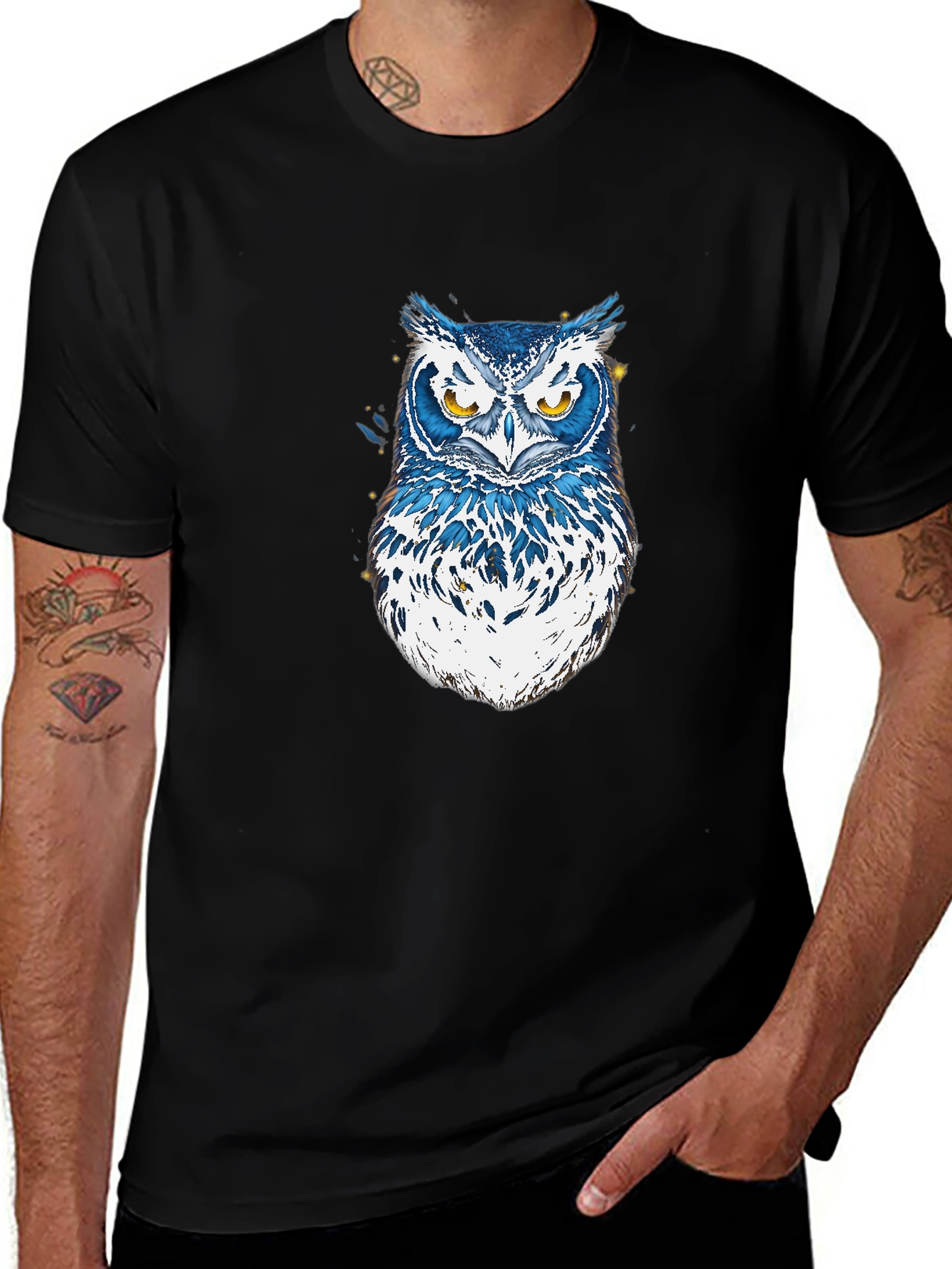 Variant 6 of Owl Graphic Print Crew Neck Tee - Black