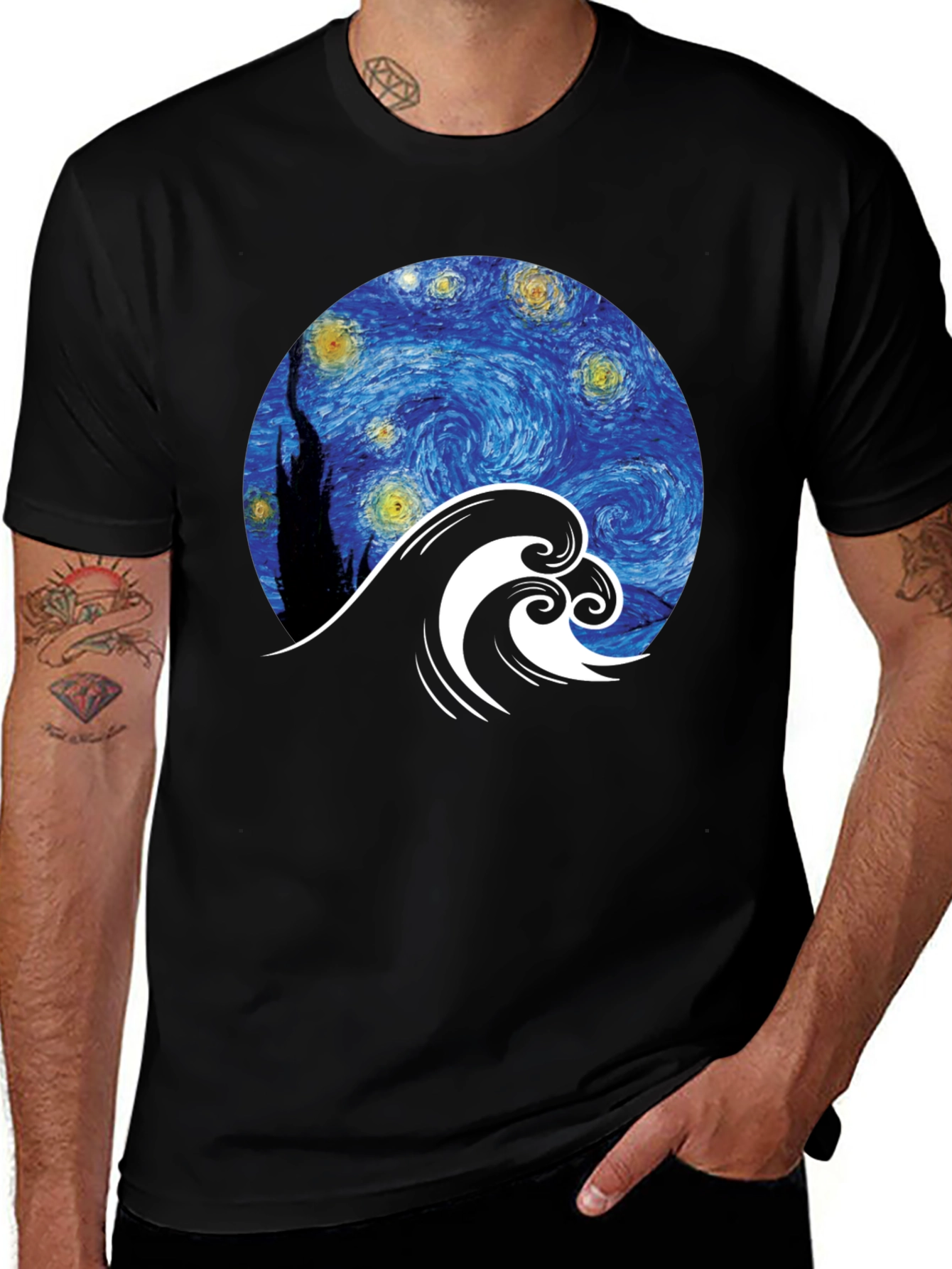 Variant 25 of Starry Wave Graphic Tee - Unique Artistic Design