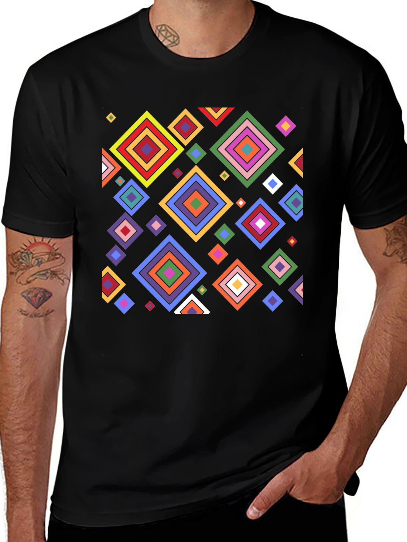Variant 11 of Geometric Diamond Pattern Black T-Shirt