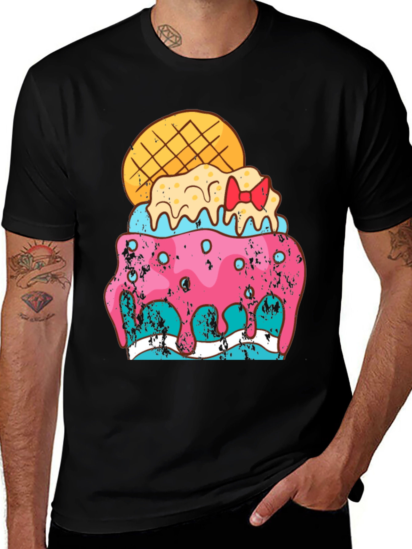 Fun Ice Cream Treat Graphic Tee - Black Cotton Blend Shirt