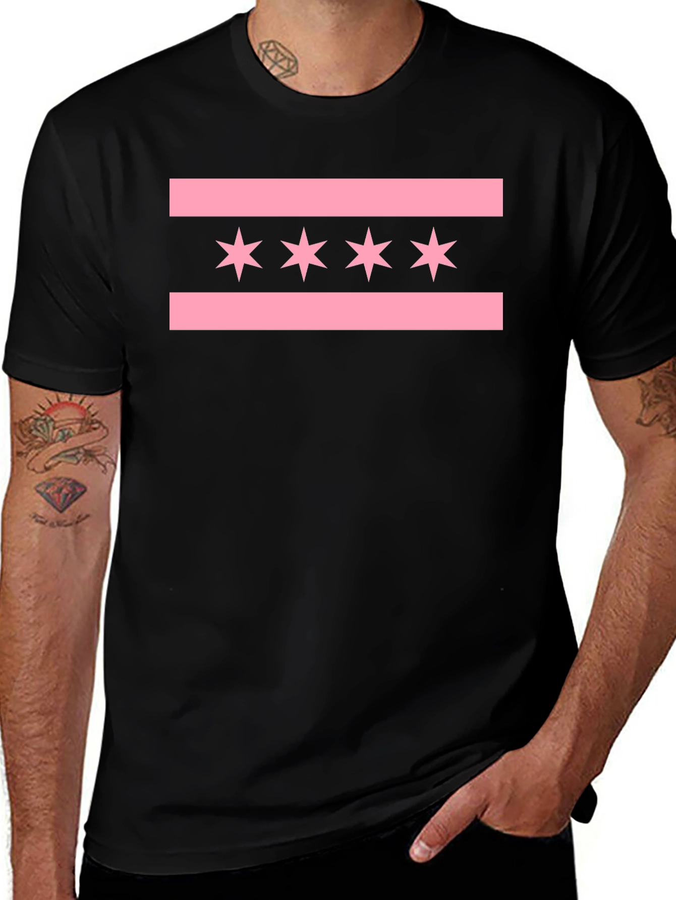 Chicago Flag Inspired Graphic Tee - Black