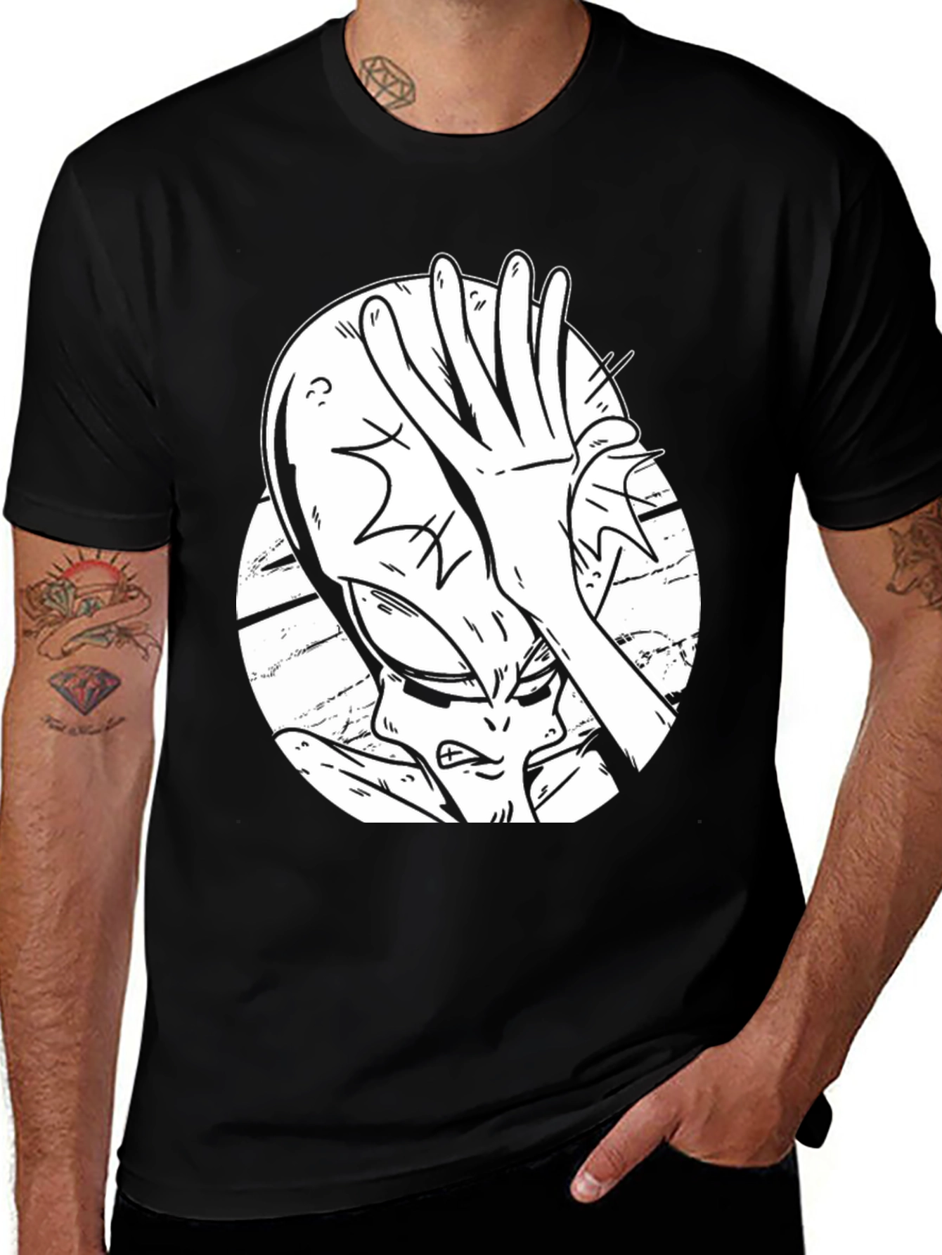 Variant 24 of Alien Facepalm Graphic Tee - Black Cotton T-Shirt