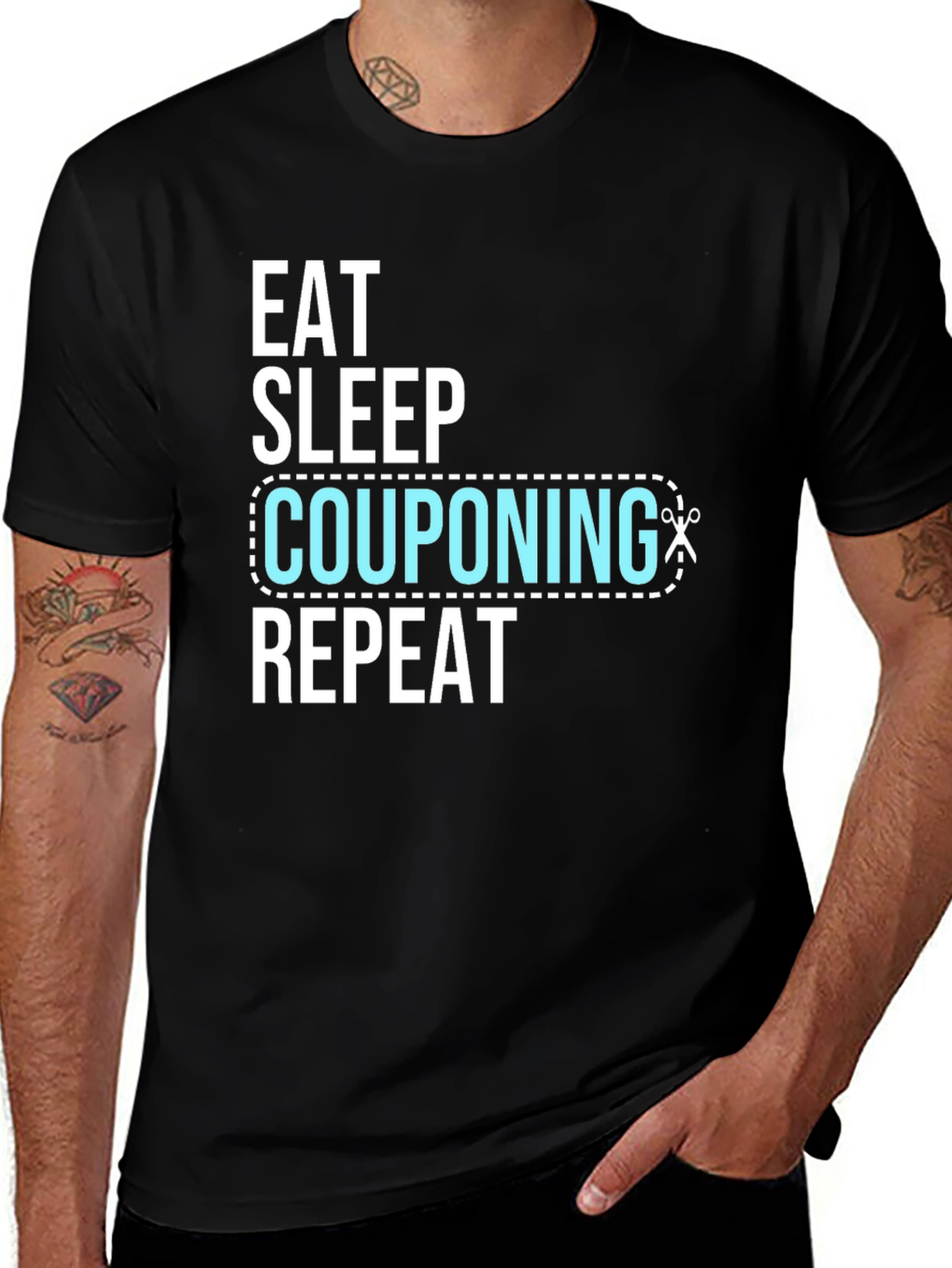 Eat Sleep Couponing Repeat Black T-Shirt