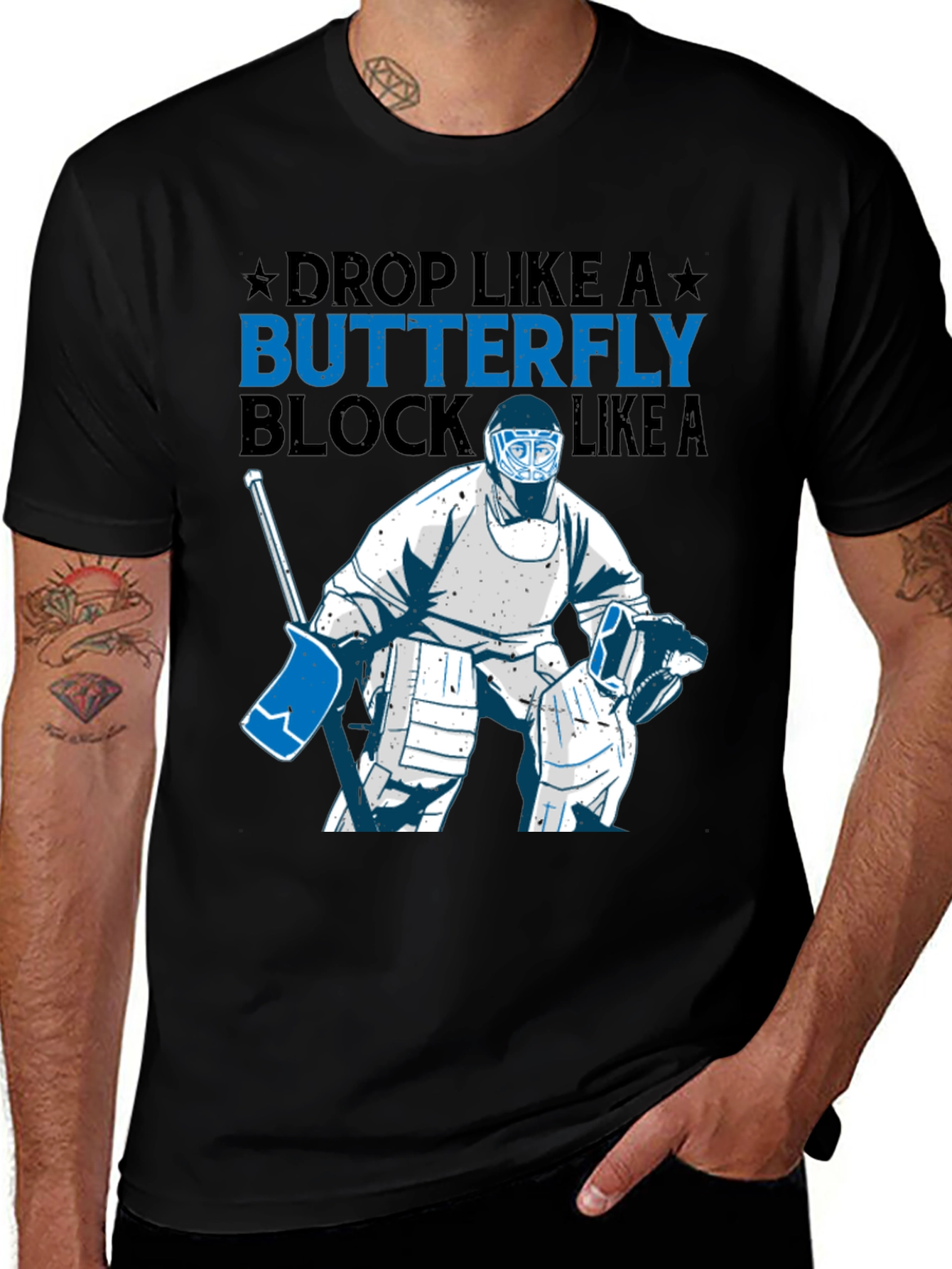 Variant 29 of Hockey Goalie T-Shirt - Drop Like A Butterfly Block