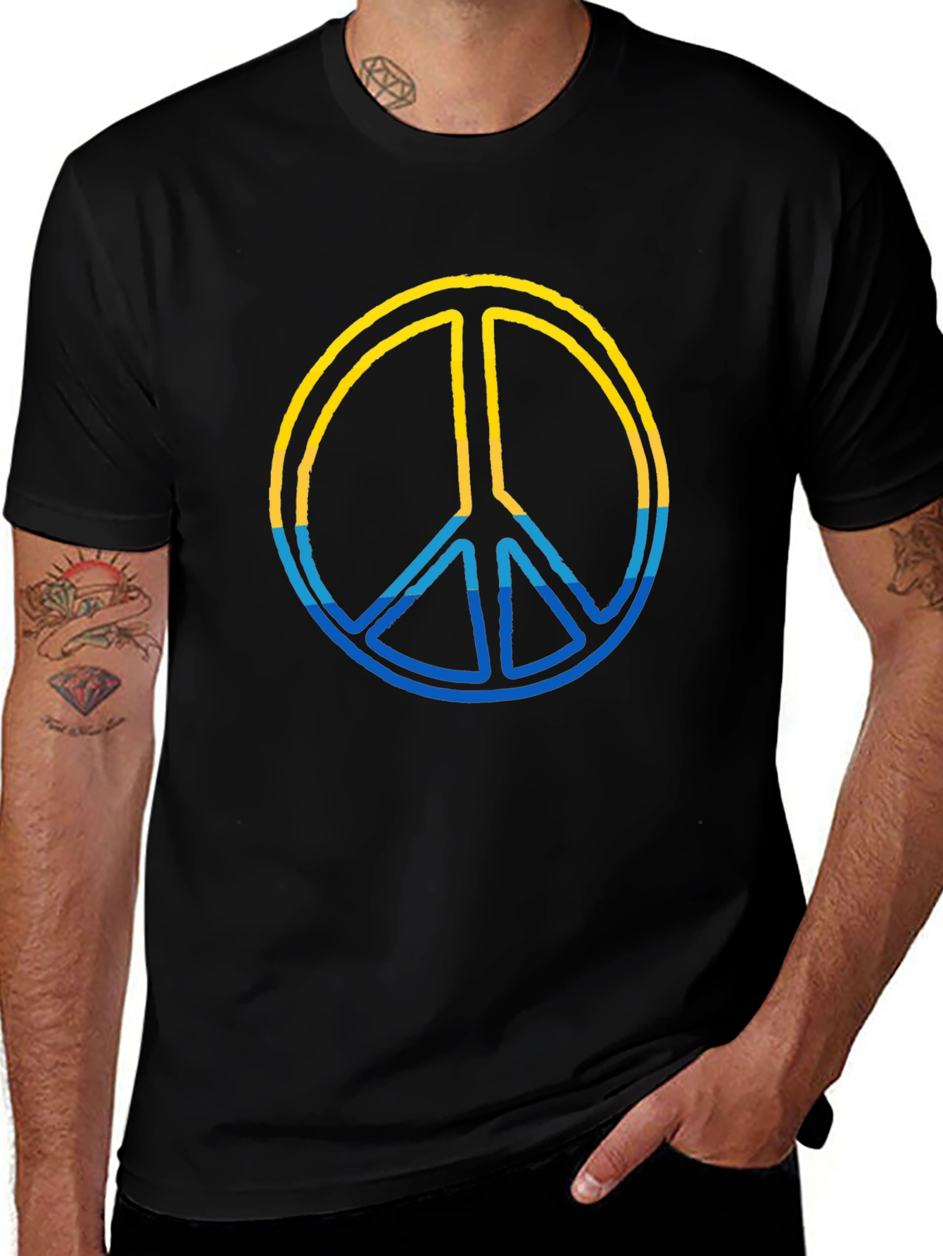 Peace Sign Ukraine Colors T-Shirt - Black
