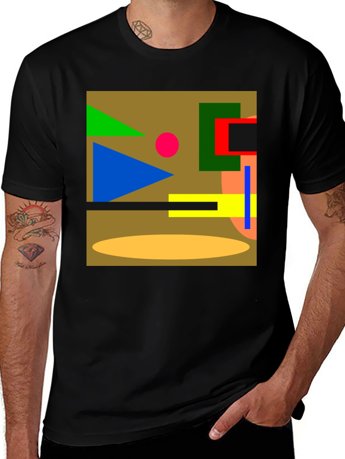 Abstract Geometric Black Cotton T-Shirt