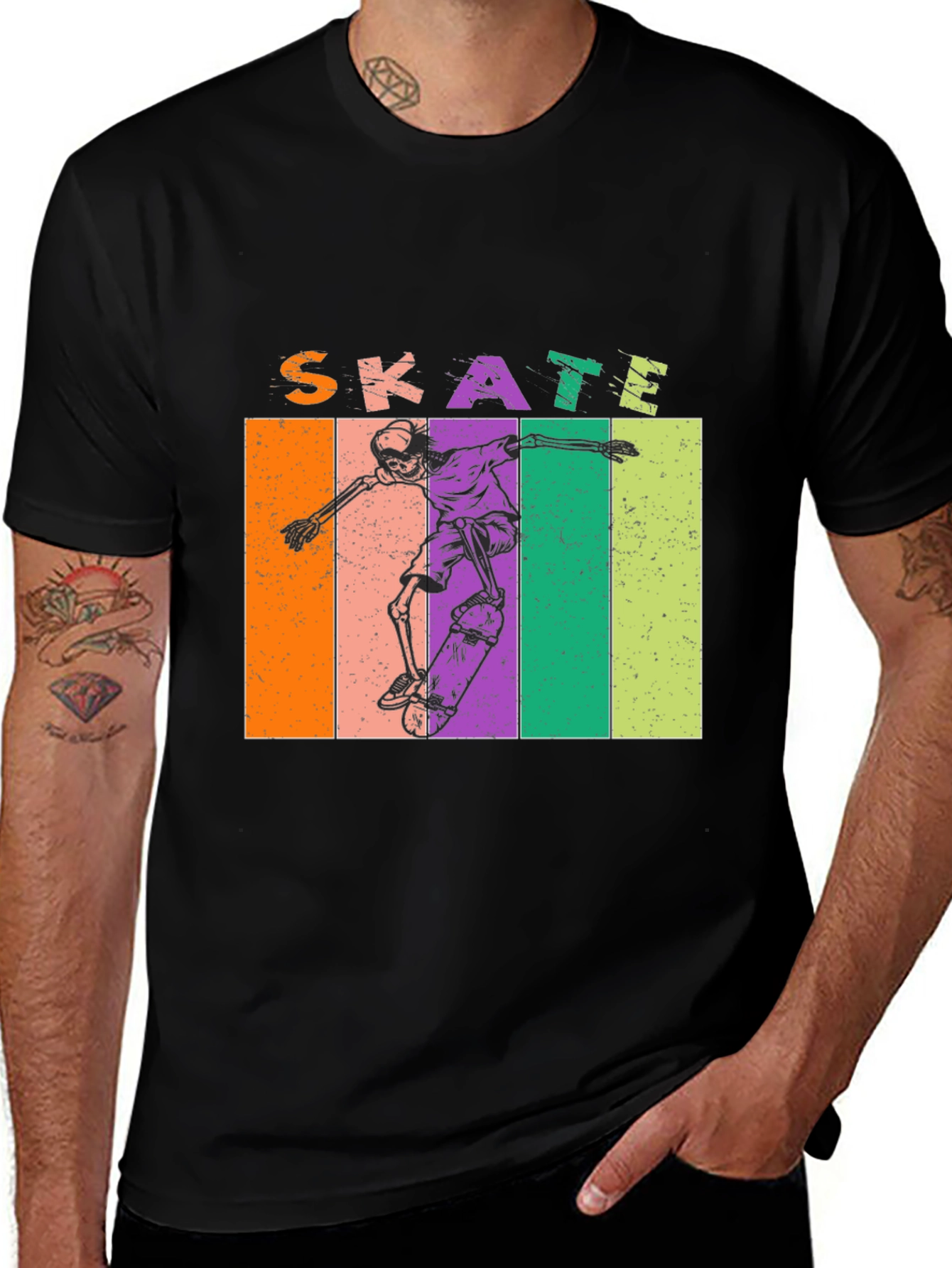 Variant 7 of Skate Skeleton Graphic Tee - Retro Style