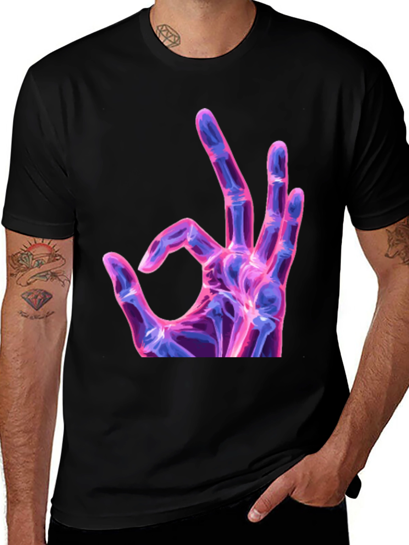 Variant 16 of Neon X-Ray Hand Gesture Graphic Tee