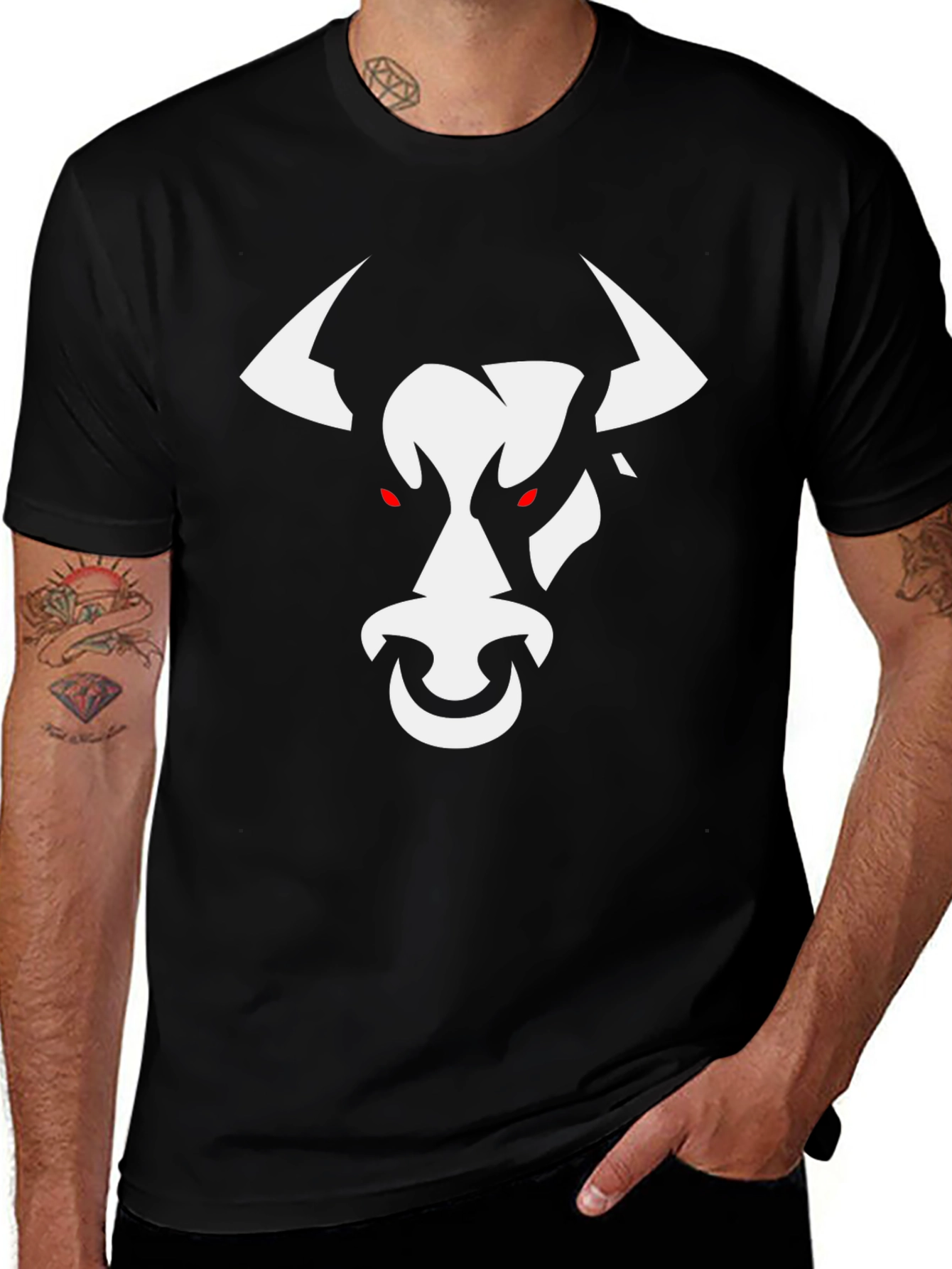 Variant 4 of Black T-Shirt with White Bull Graphic