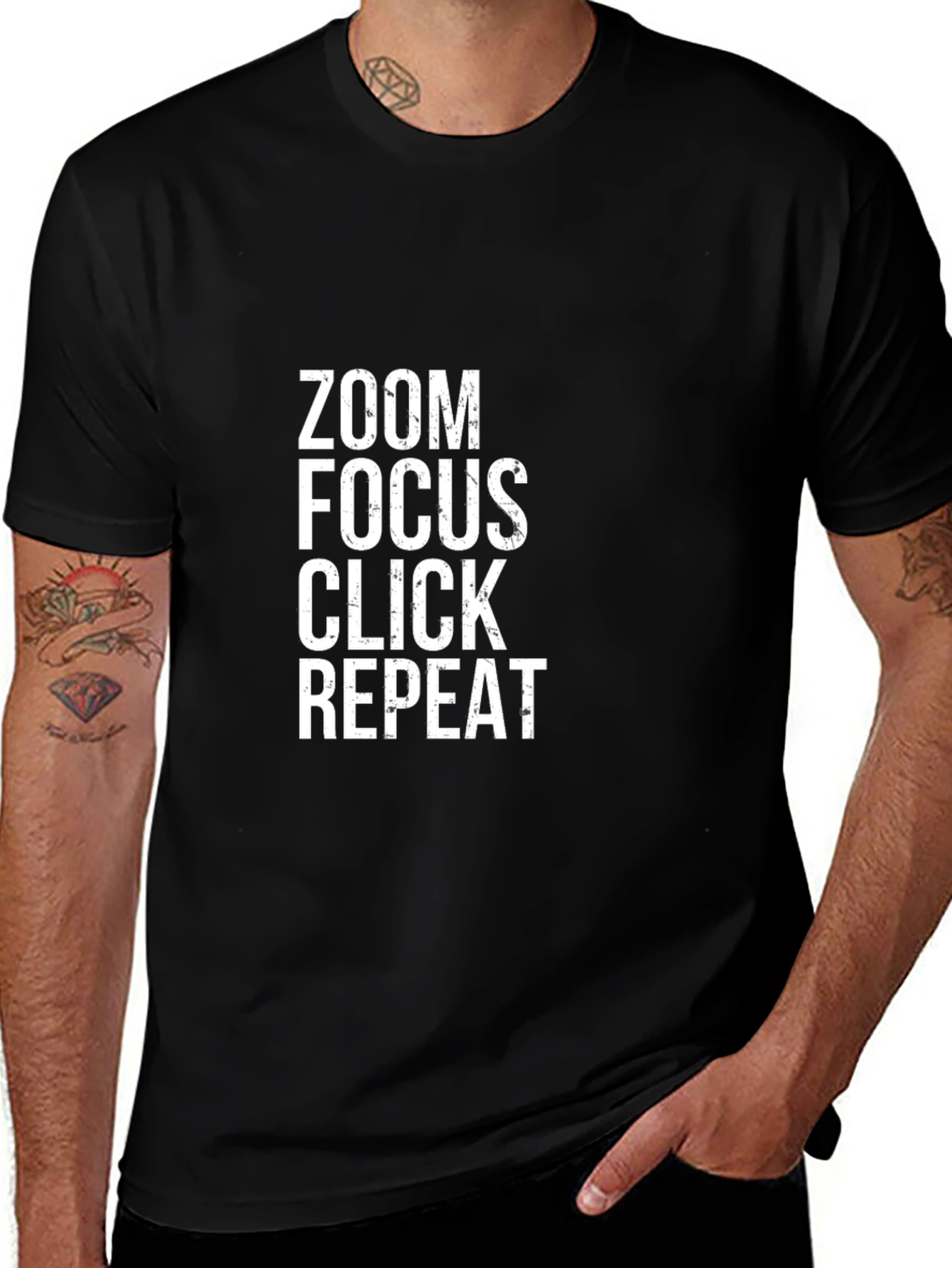 Variant 23 of Zoom Focus Click Repeat Black Graphic Tee