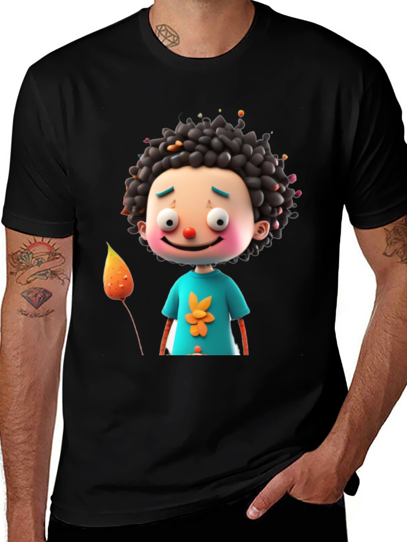 Cartoon Character Print Black T-Shirt
