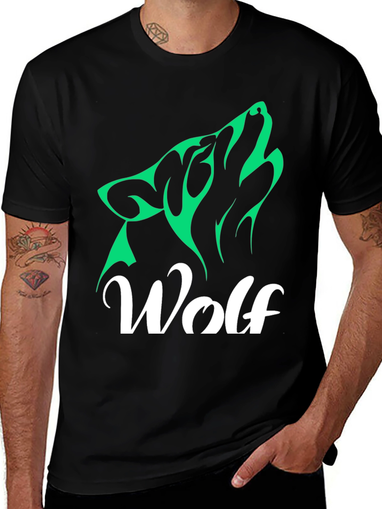 Variant 3 of Wolf Graphic Tee - Black Cotton Blend Shirt