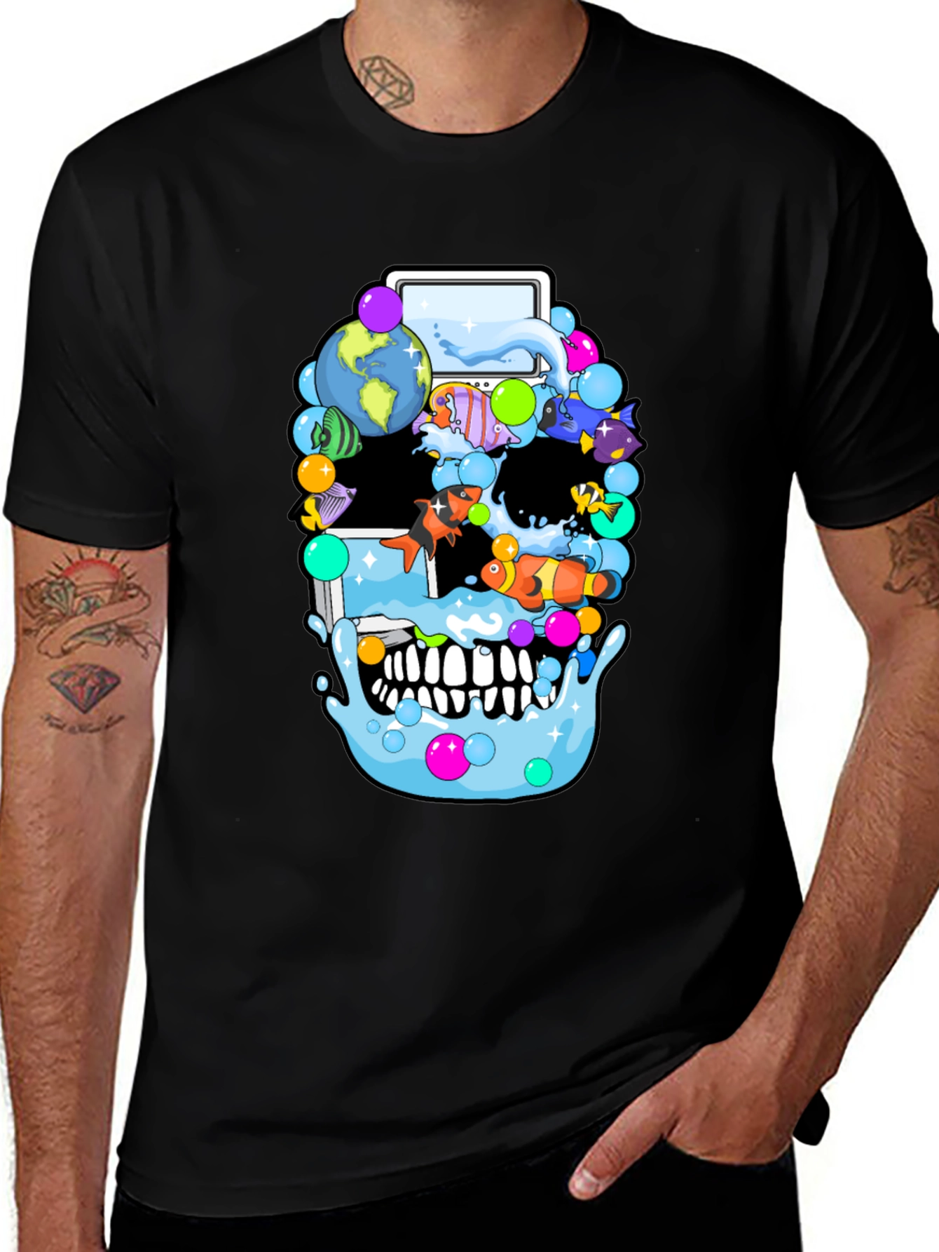 Variant 28 of Aquarium Skull Graphic Tee - Black