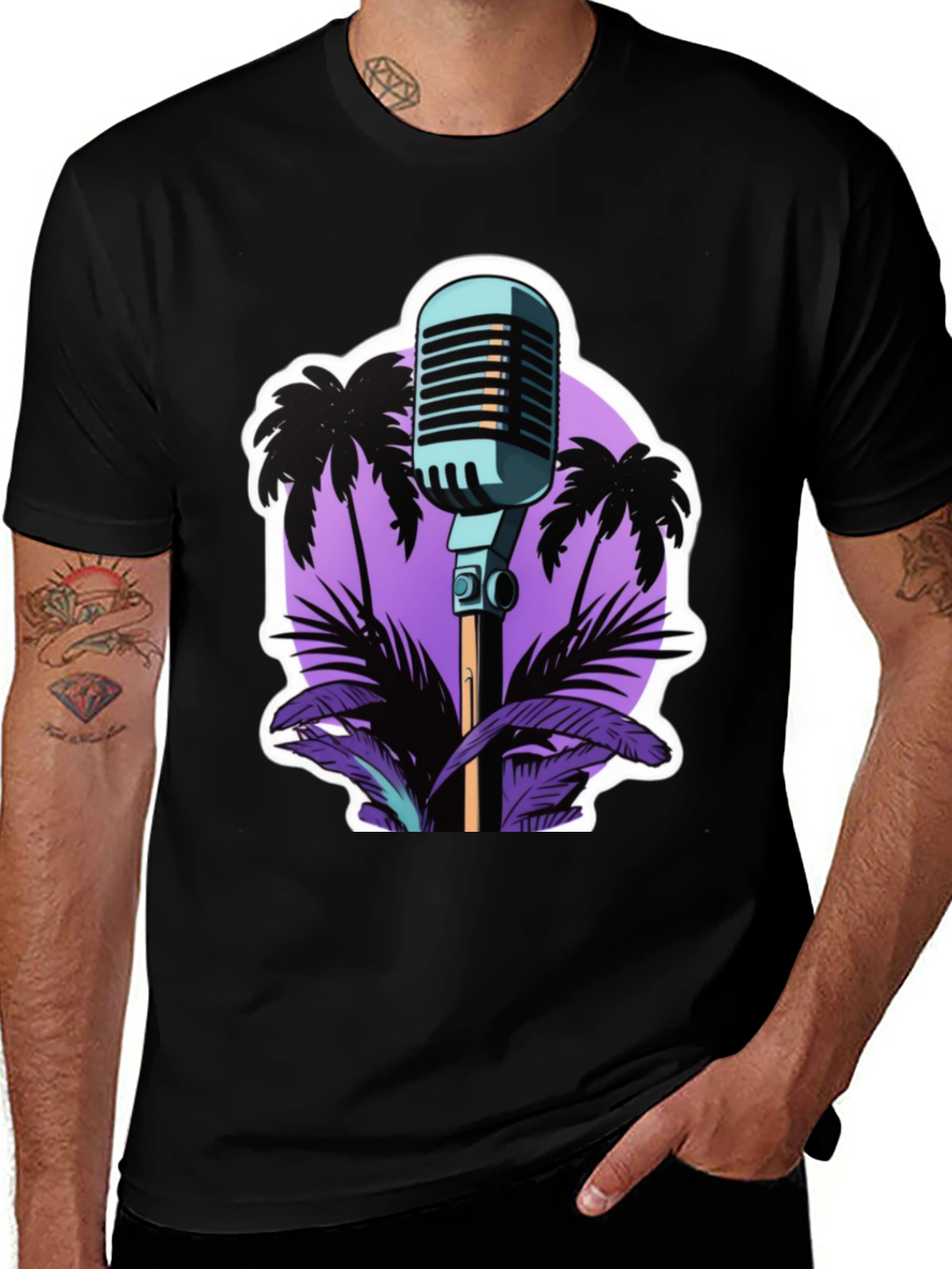 Variant 21 of Vintage Microphone Palm Tree Graphic Tee