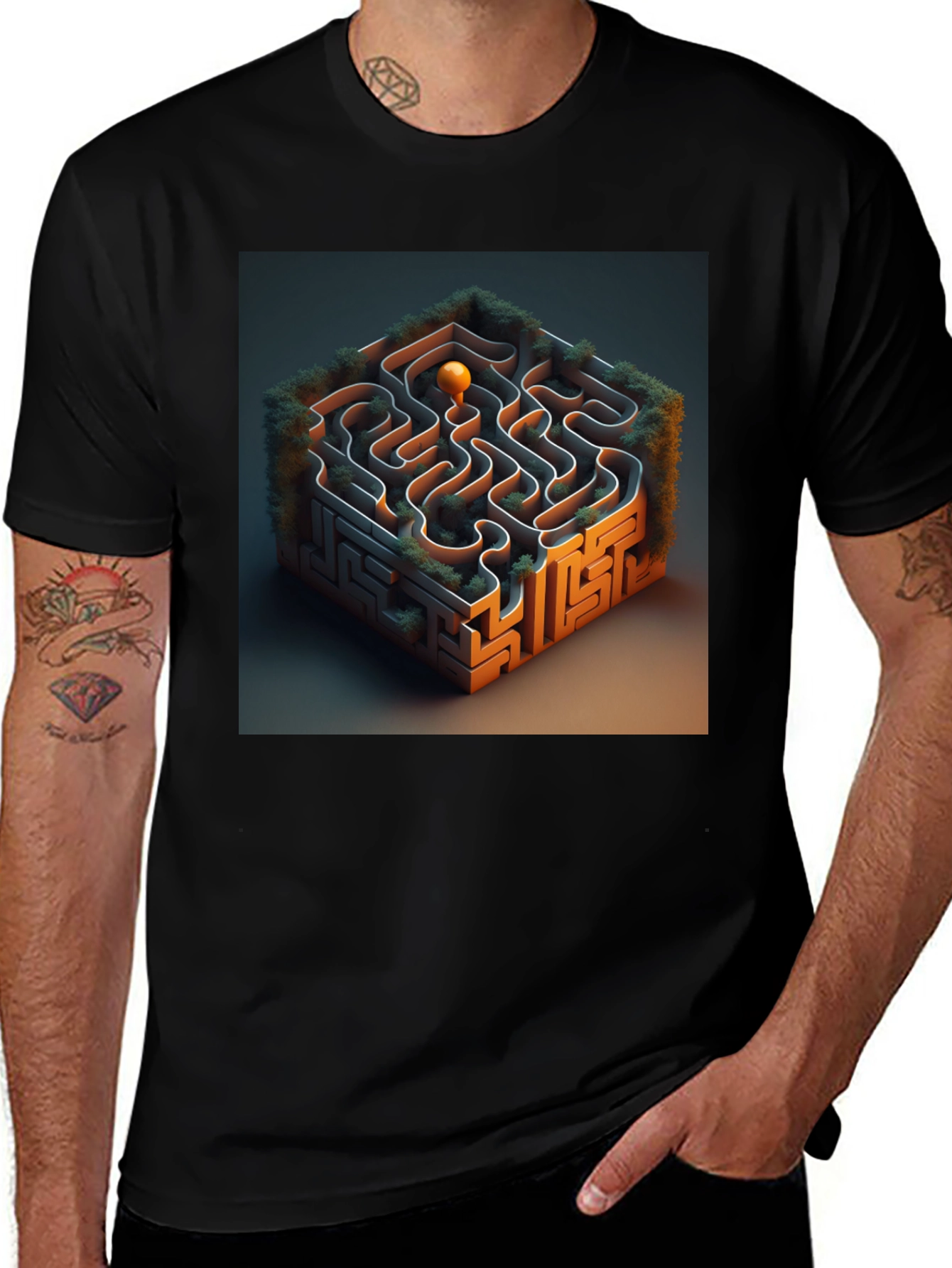 Variant 13 of Maze Cube Graphic Tee - Unique Puzzle Design