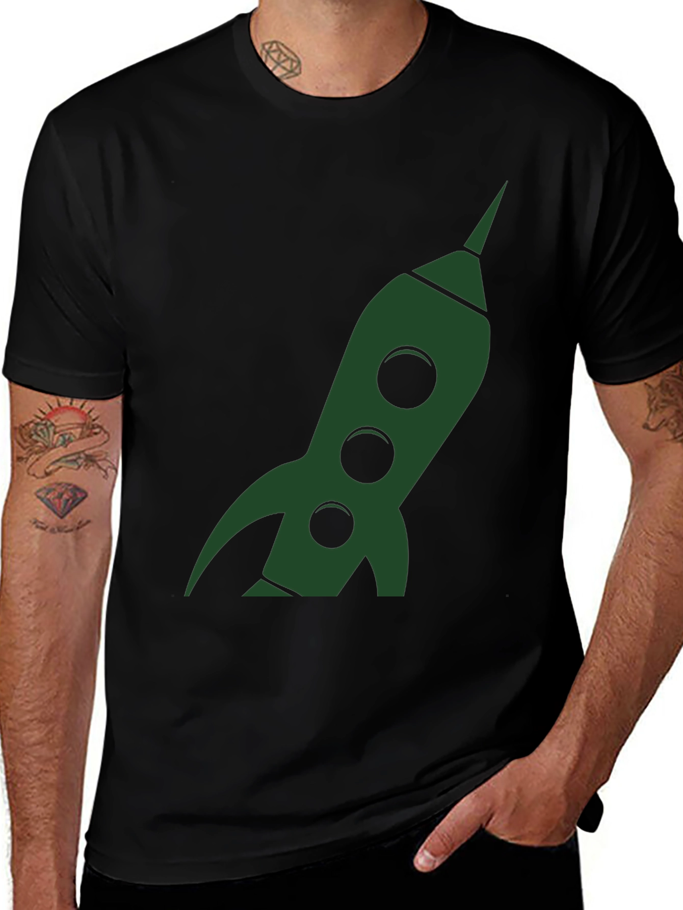 Variant 18 of Retro Rocket Graphic Tee - Black Cotton T-Shirt
