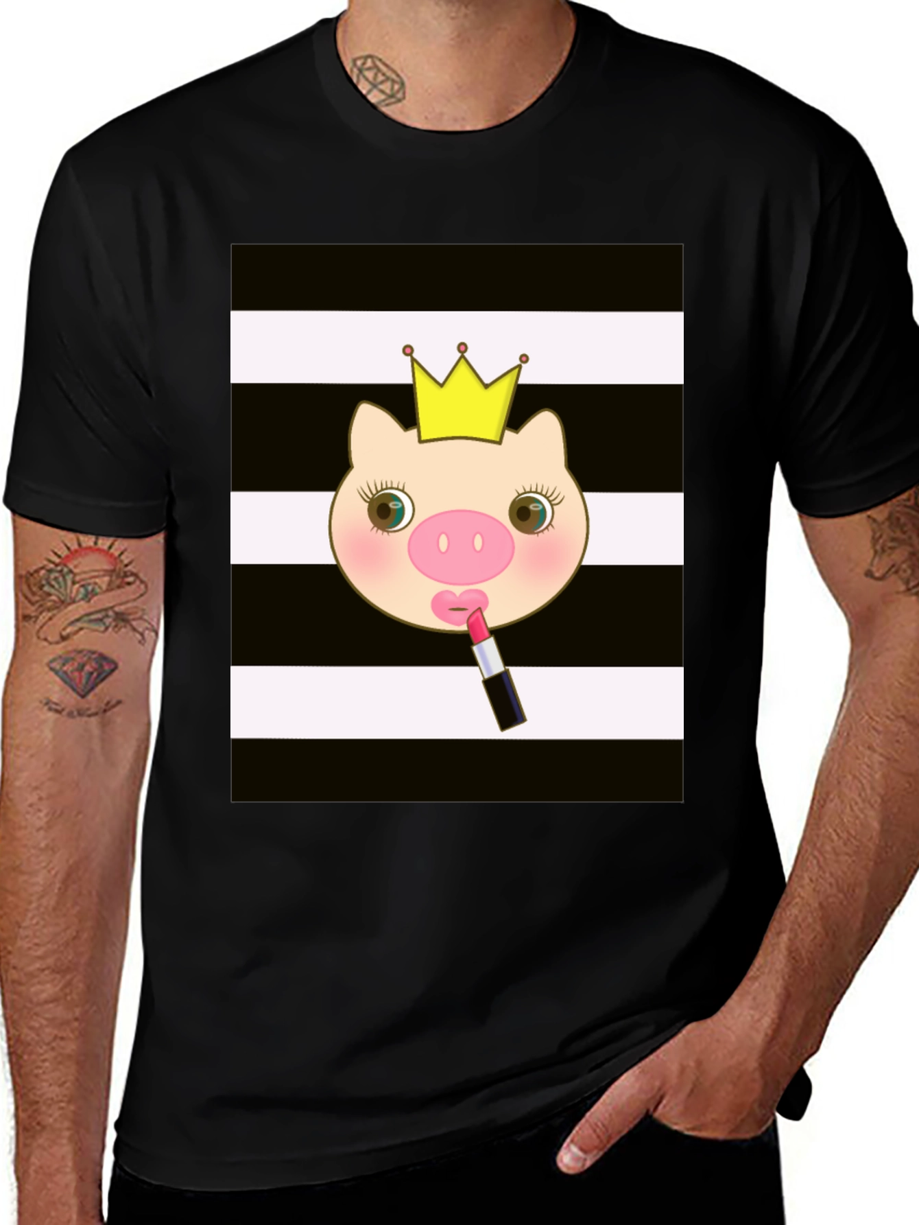 Variant 18 of Pig Princess T-Shirt - Black Cotton Tee