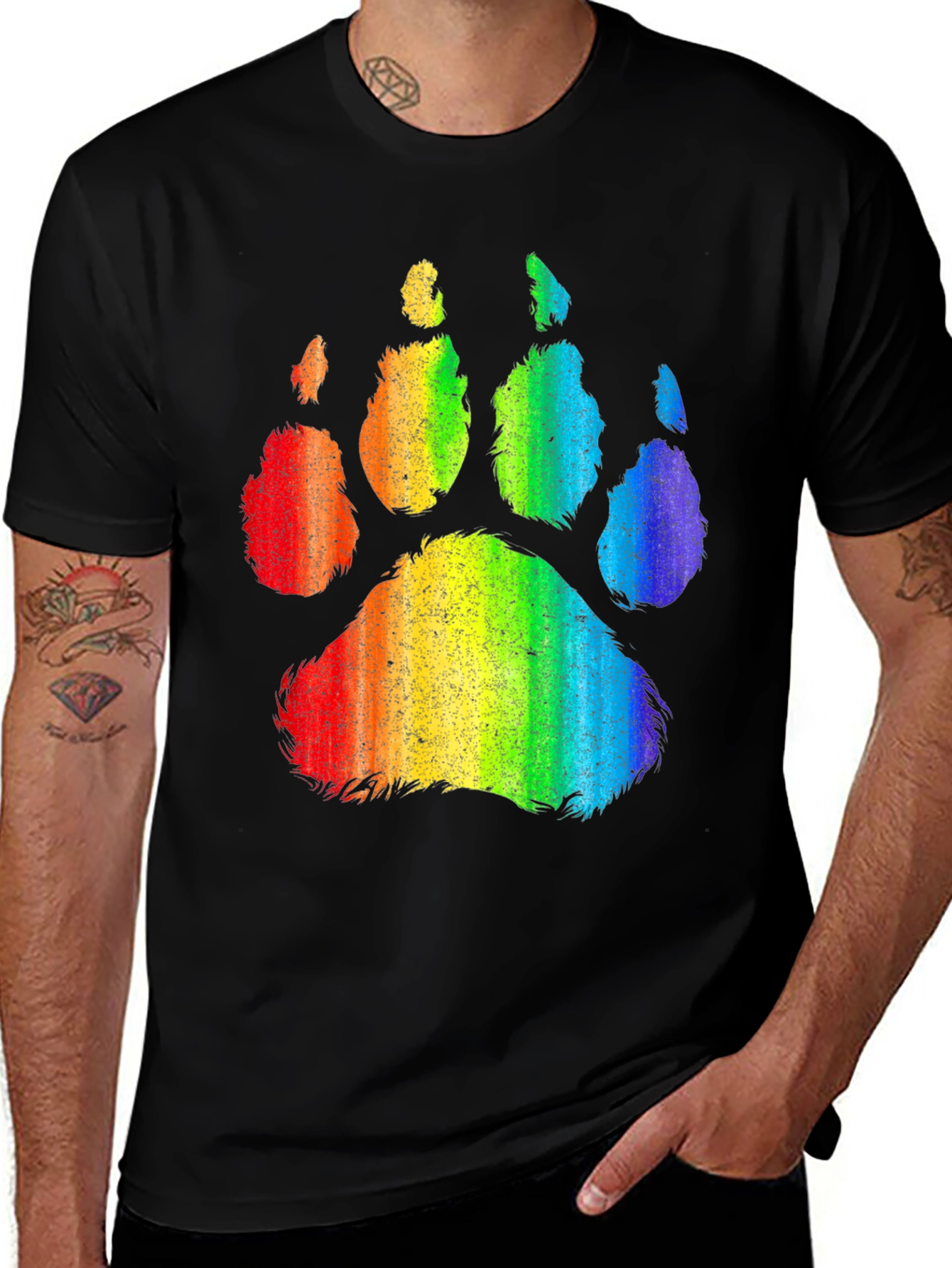 Variant 16 of Rainbow Paw Print Graphic Tee - Black