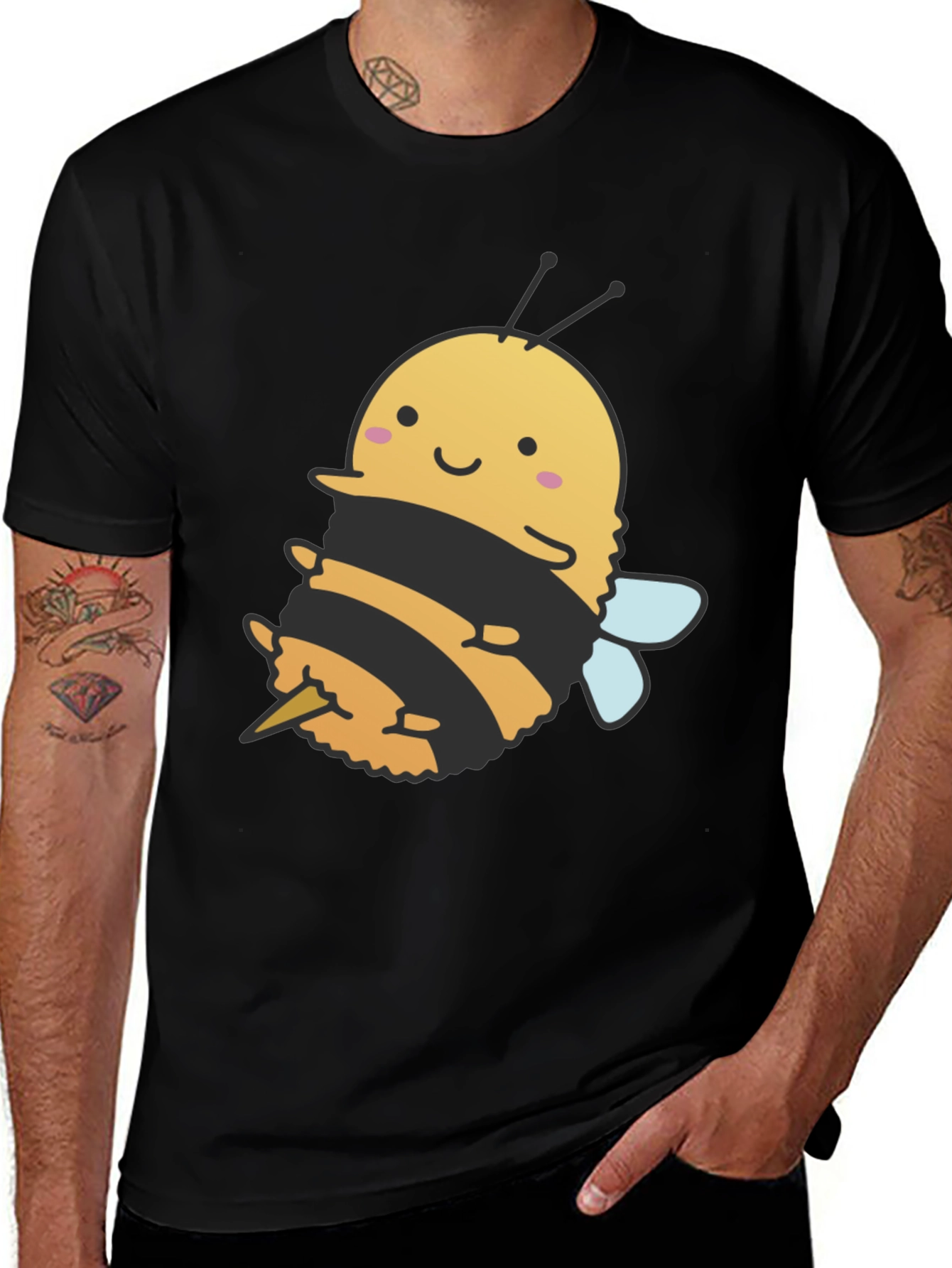 Variant 5 of Cute Bee Graphic Tee - Black Cotton T-Shirt