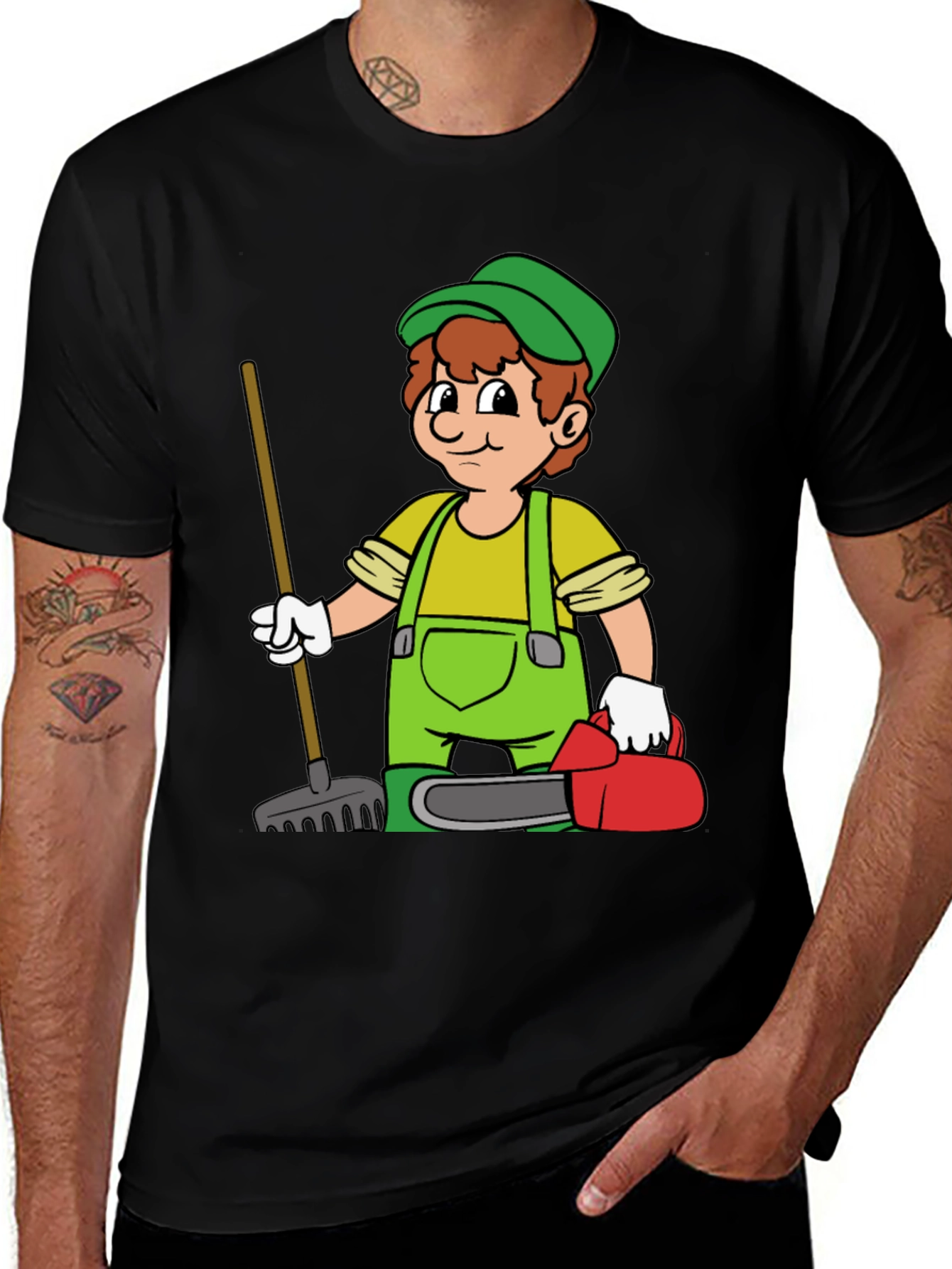 Variant 26 of Cartoon Gardener T-Shirt - Black Graphic Tee